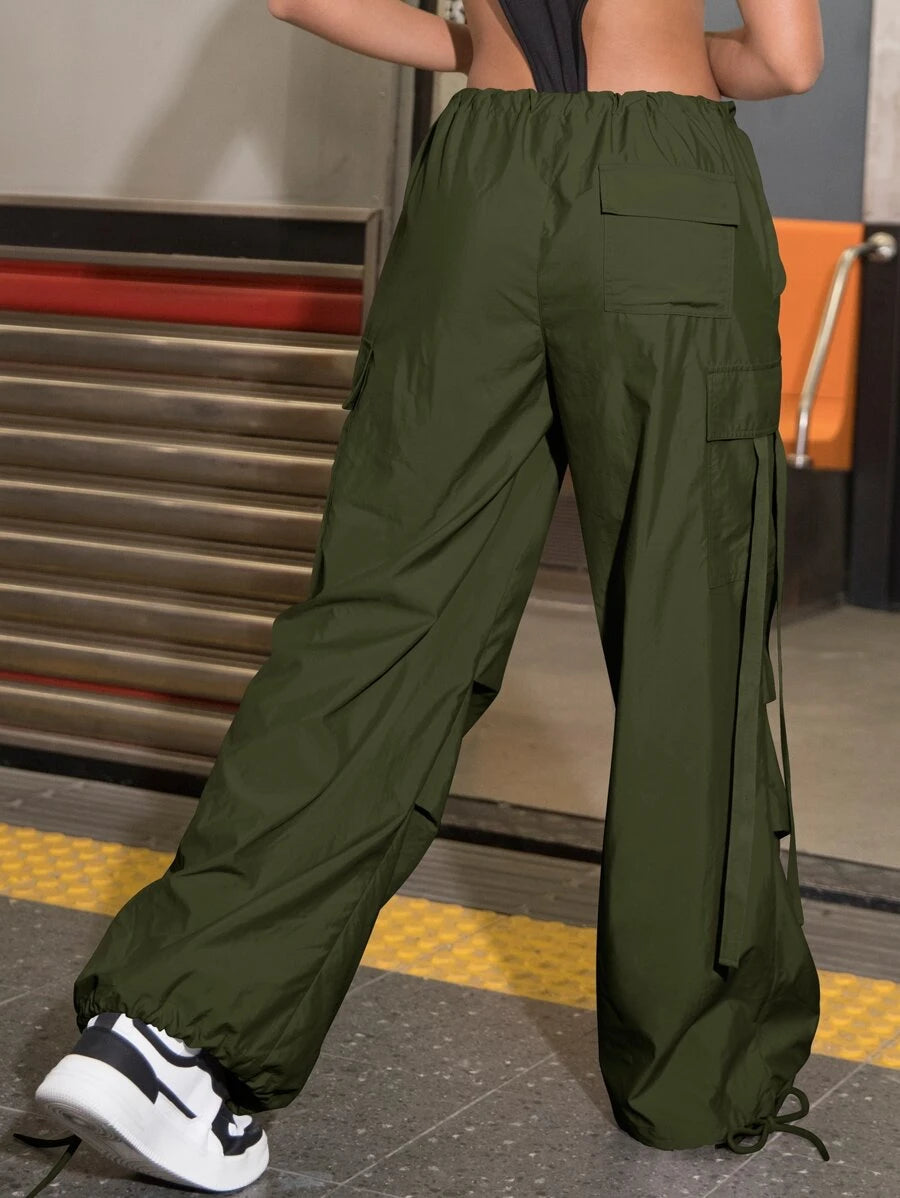 Street Vibes 90s Flap Pocket Drawstring Hem Cargo Parachute PantsStreet Vibes 90s Flap Pocket Drawstring Hem Cargo Parachute Pants - Image 8