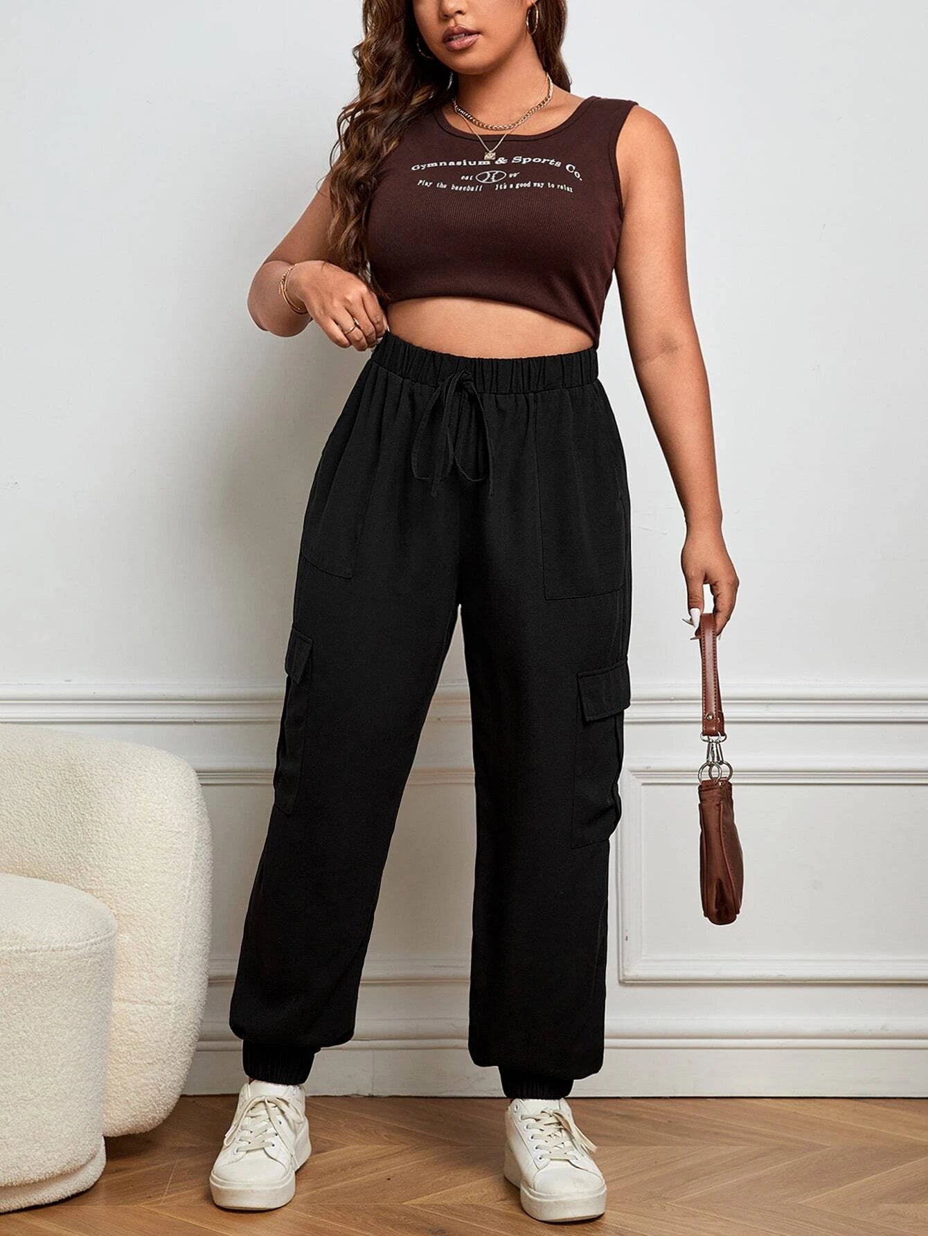 Drawstring Natural Fit Waist Cargo Pant – women's cargo pants front view