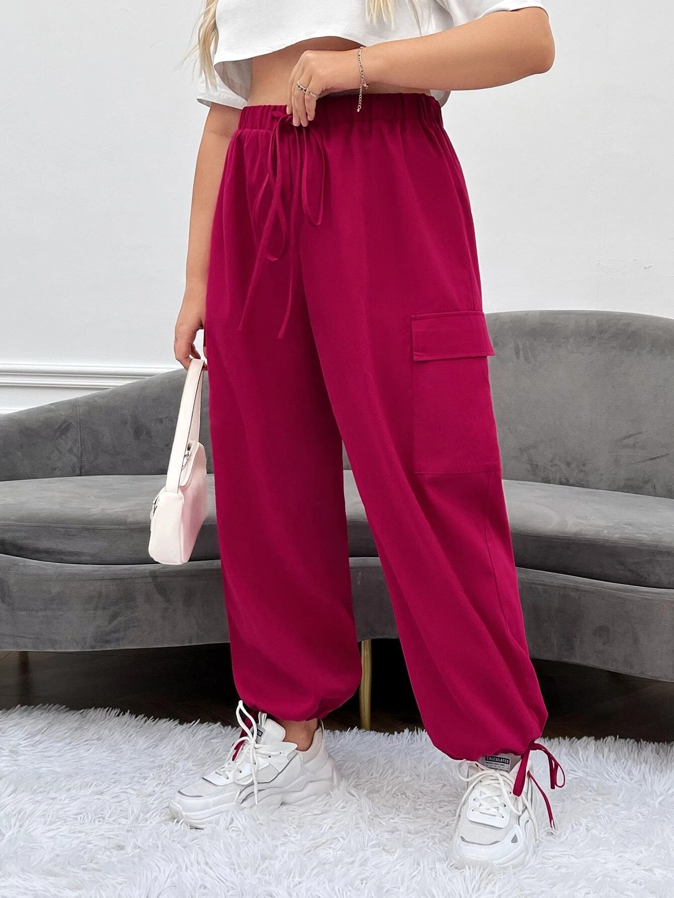 Flap Pocket Side Drawstring Waist Cargo Pants Style 5 – back view detail