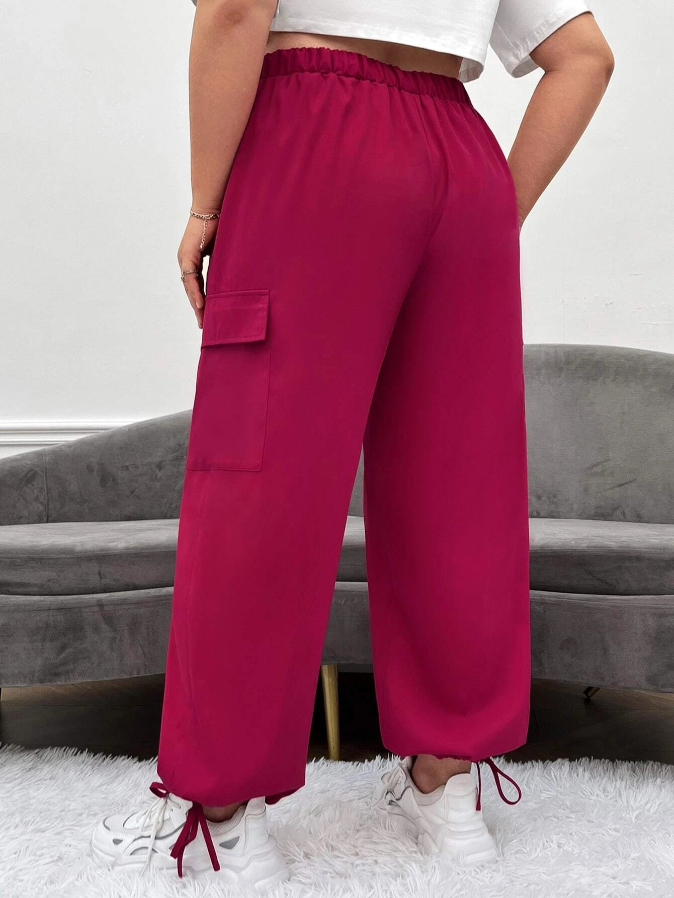 Flap Pocket Side Drawstring Waist Cargo Pants Style 5 – pocket detail close-up