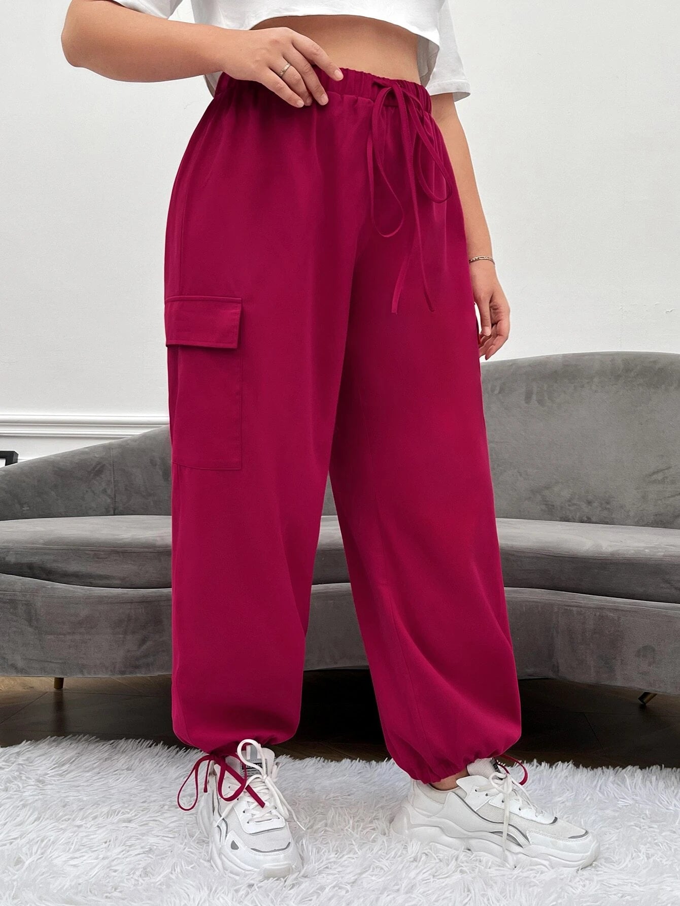 Flap Pocket Side Drawstring Waist Cargo Pants Style 5 – side profile view