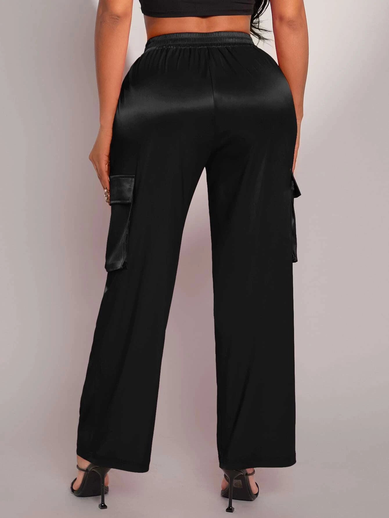 Drawstring Waist Satin Pants – side profile view