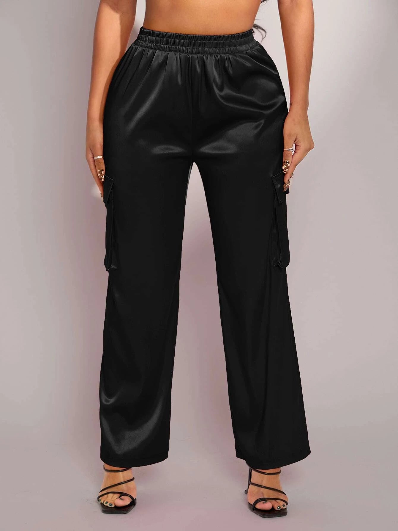 Drawstring Waist Satin Pants – back view detail