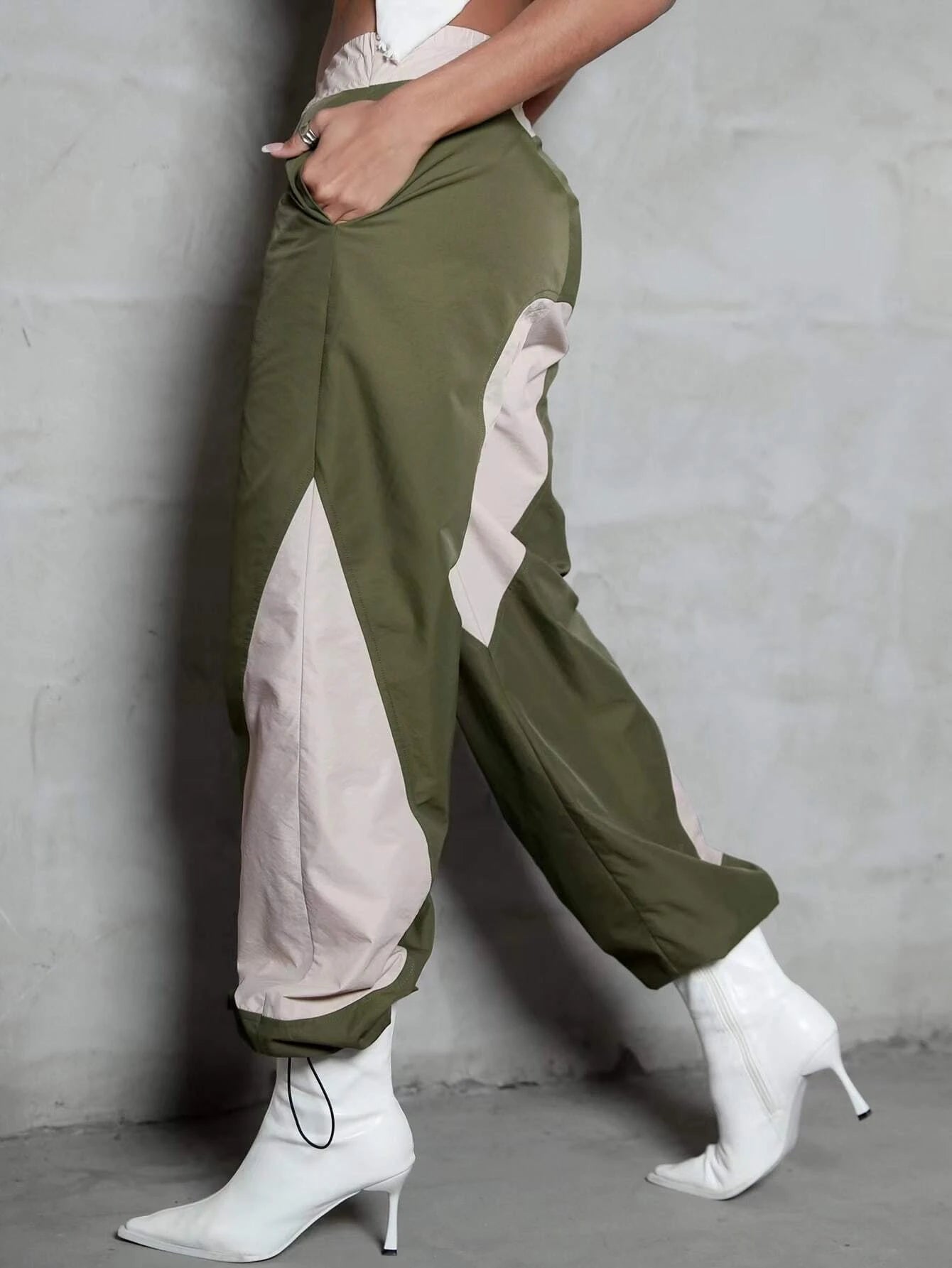 Two Tone Slant Pocket Drawstring Cargo Pants