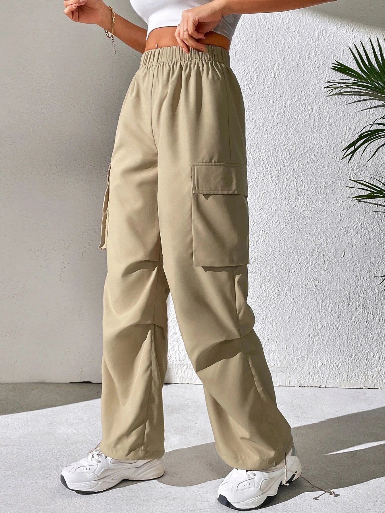Side Drawstring Hem Cargo Pants – full length outfit view
