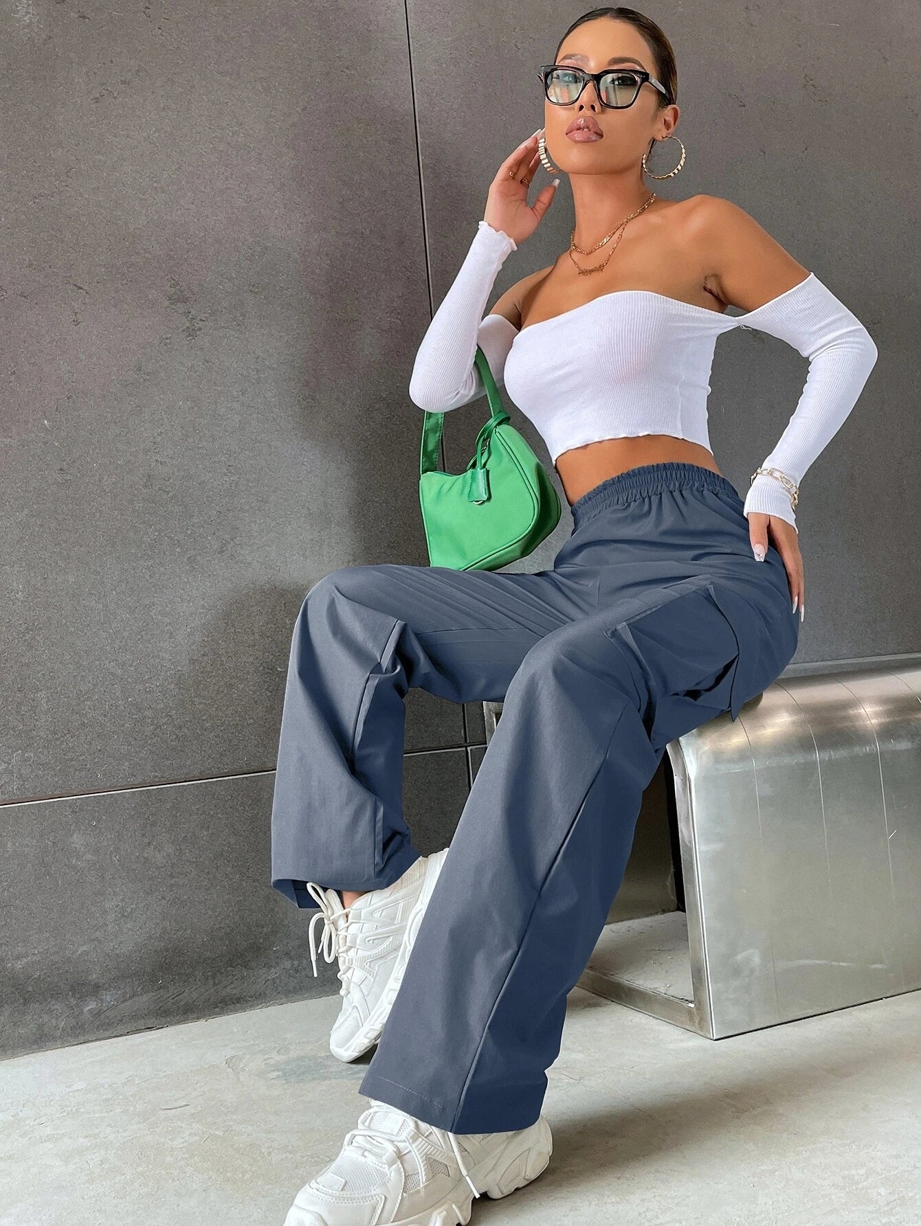 Versatile Flap Pocket Side Cargo Pants in Brown – lifestyle view 30