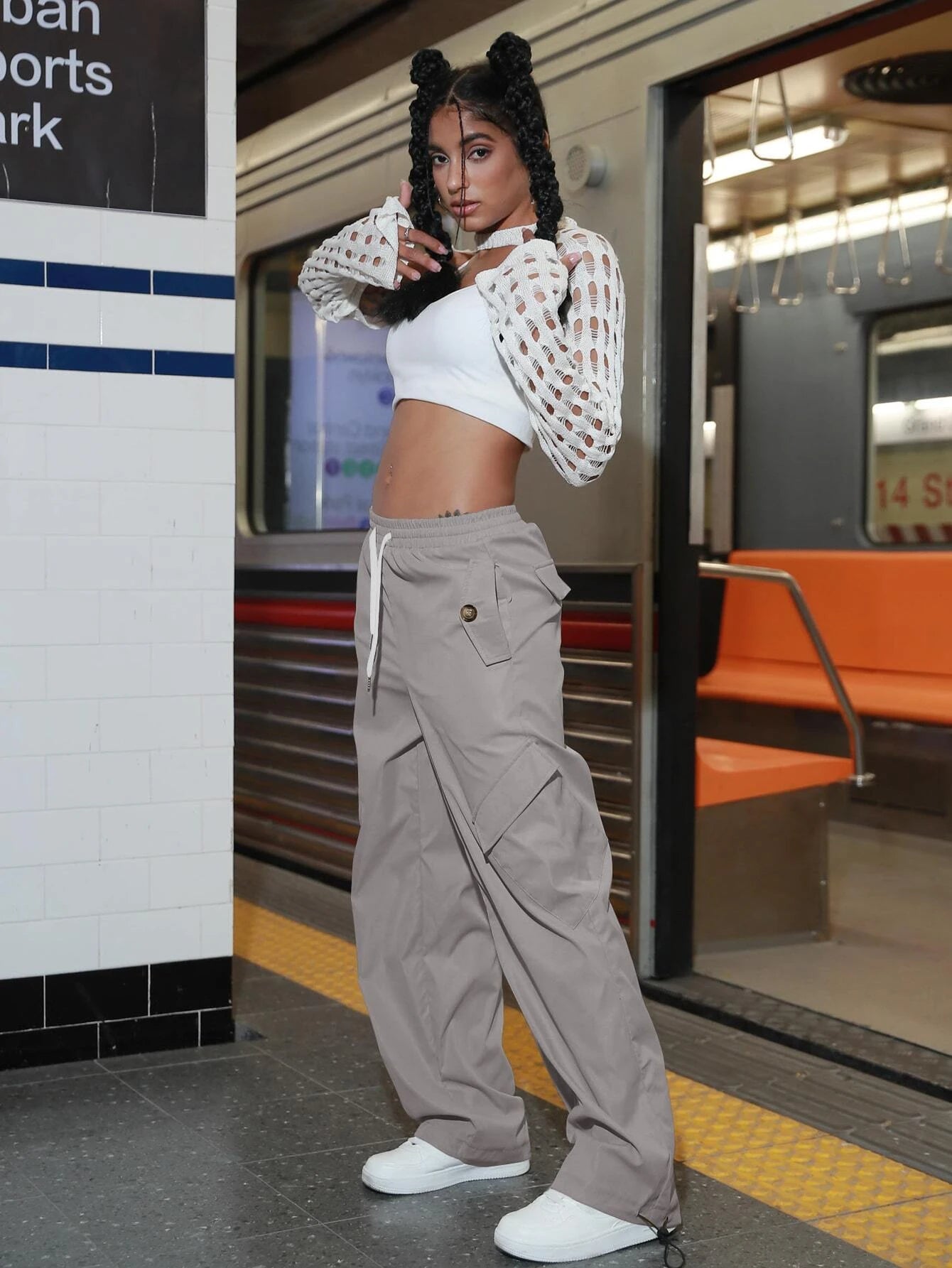 Versatile Flap Pocket Parachute Pants – model wearing view