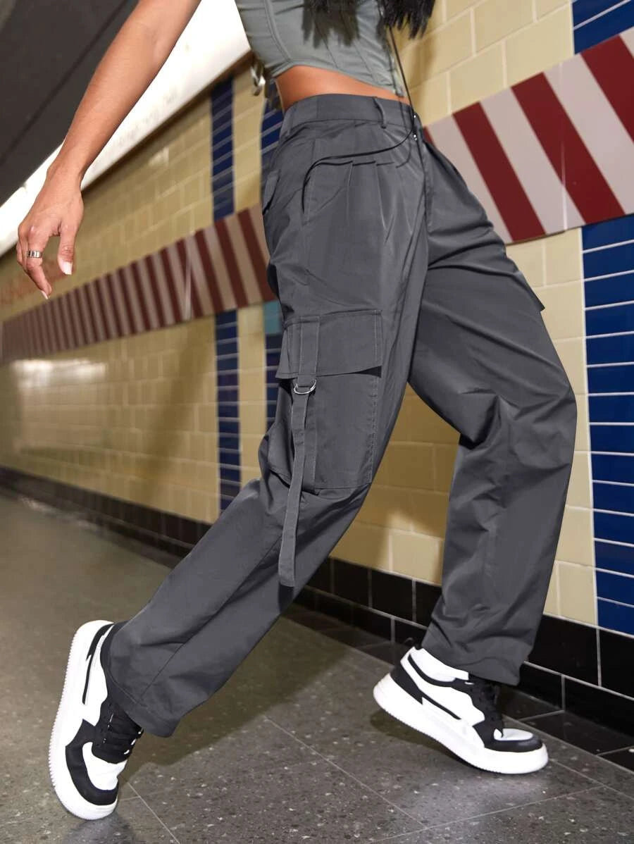 Trendy Flap Pocket Side Cargo Pants – styled outfit view