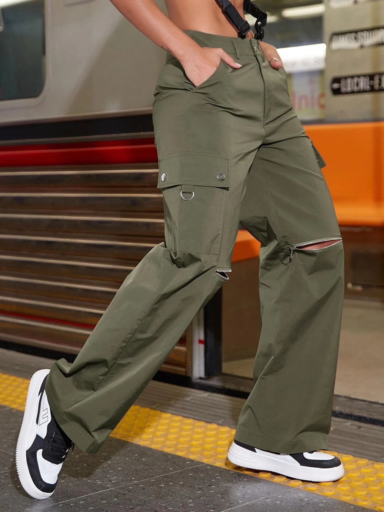 Street Zipper Pocket Cargo Pants – pocket detail close-up