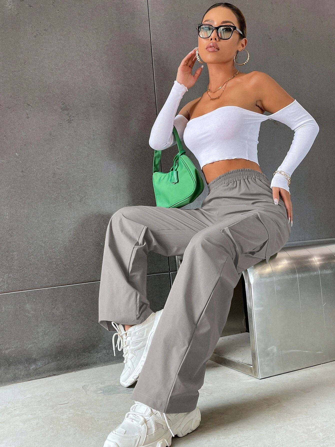 Versatile Flap Pocket Side Cargo Pants in Brown – lifestyle view 24