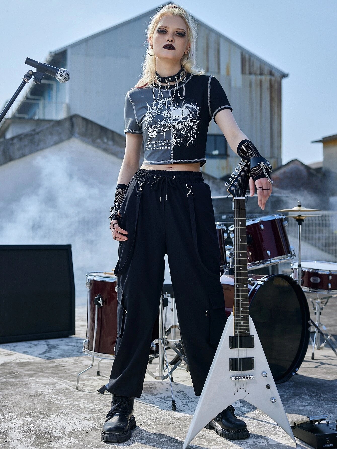 Solid Color Drawstring Black Cargo PantsSolid Color Drawstring Black Cargo Pants - Image 5