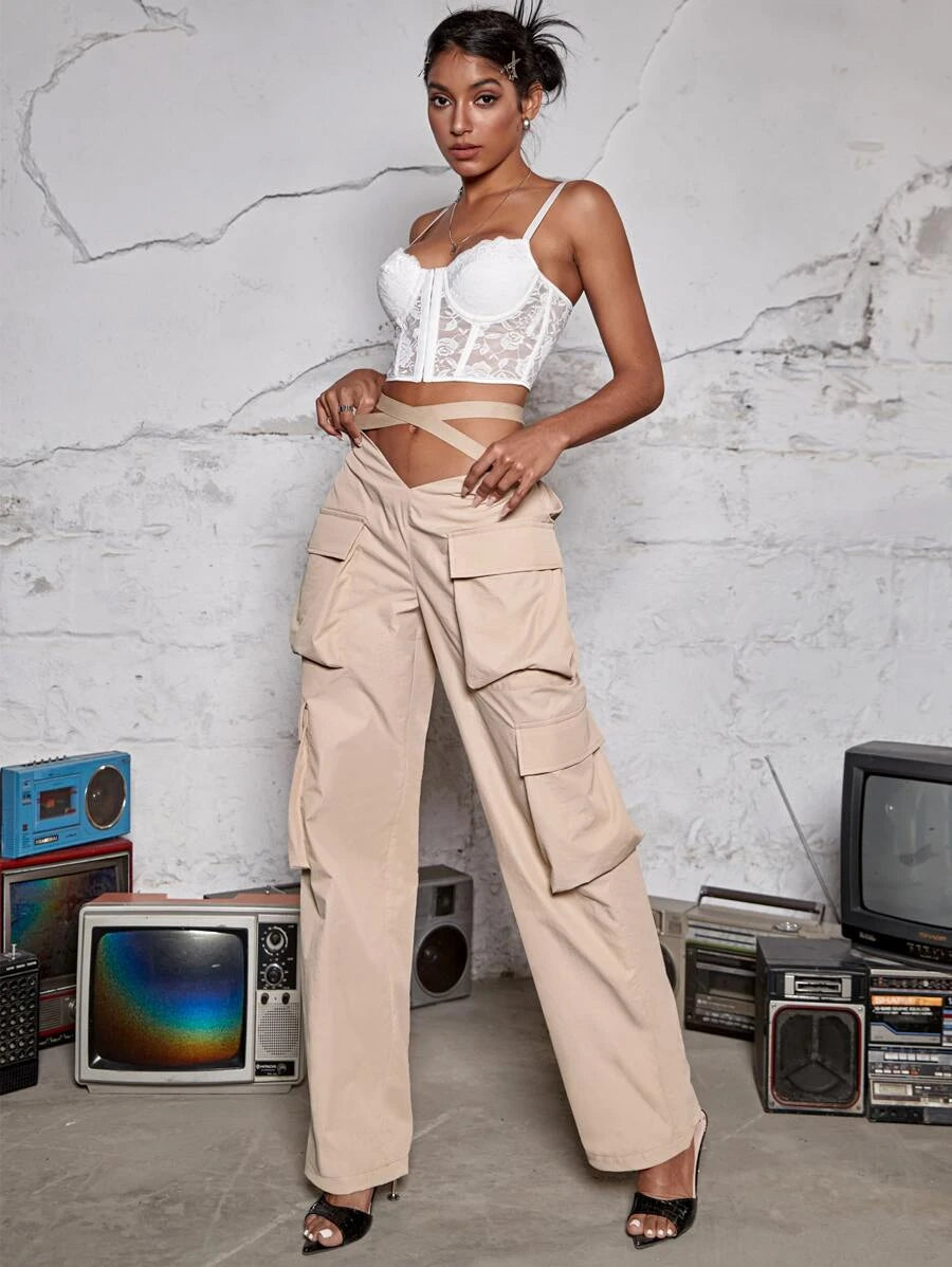 Street Vibes Tape Flap Pocket Side Cargo Pants – model wearing view