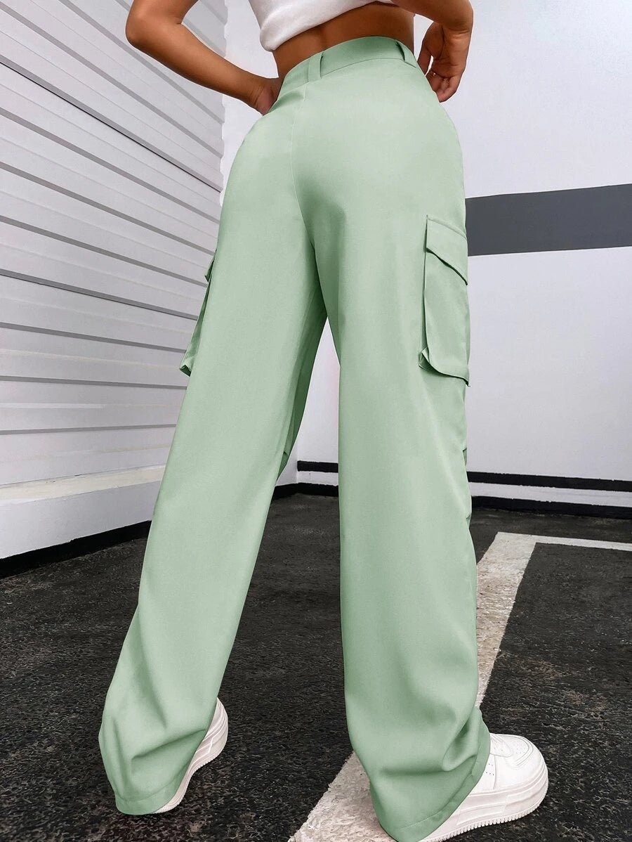 Solid Flap Pocket Side Cargo Pants – lifestyle view 14
