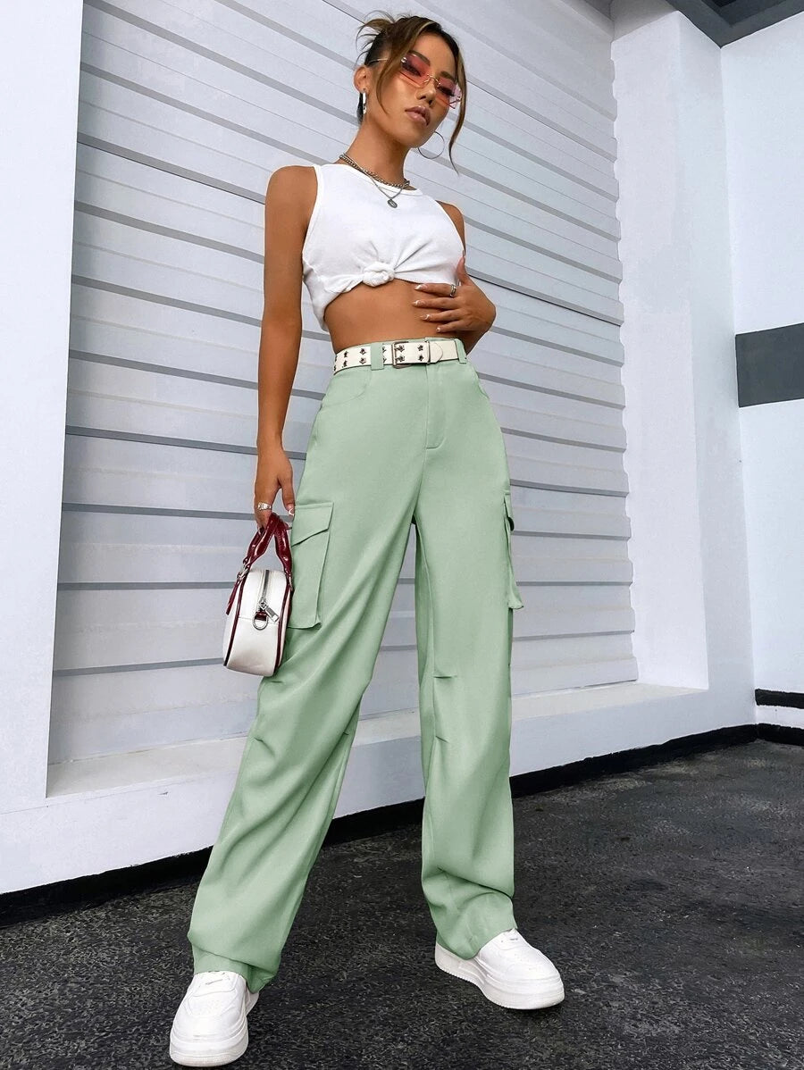 Solid Flap Pocket Side Cargo Pants – lifestyle view 13