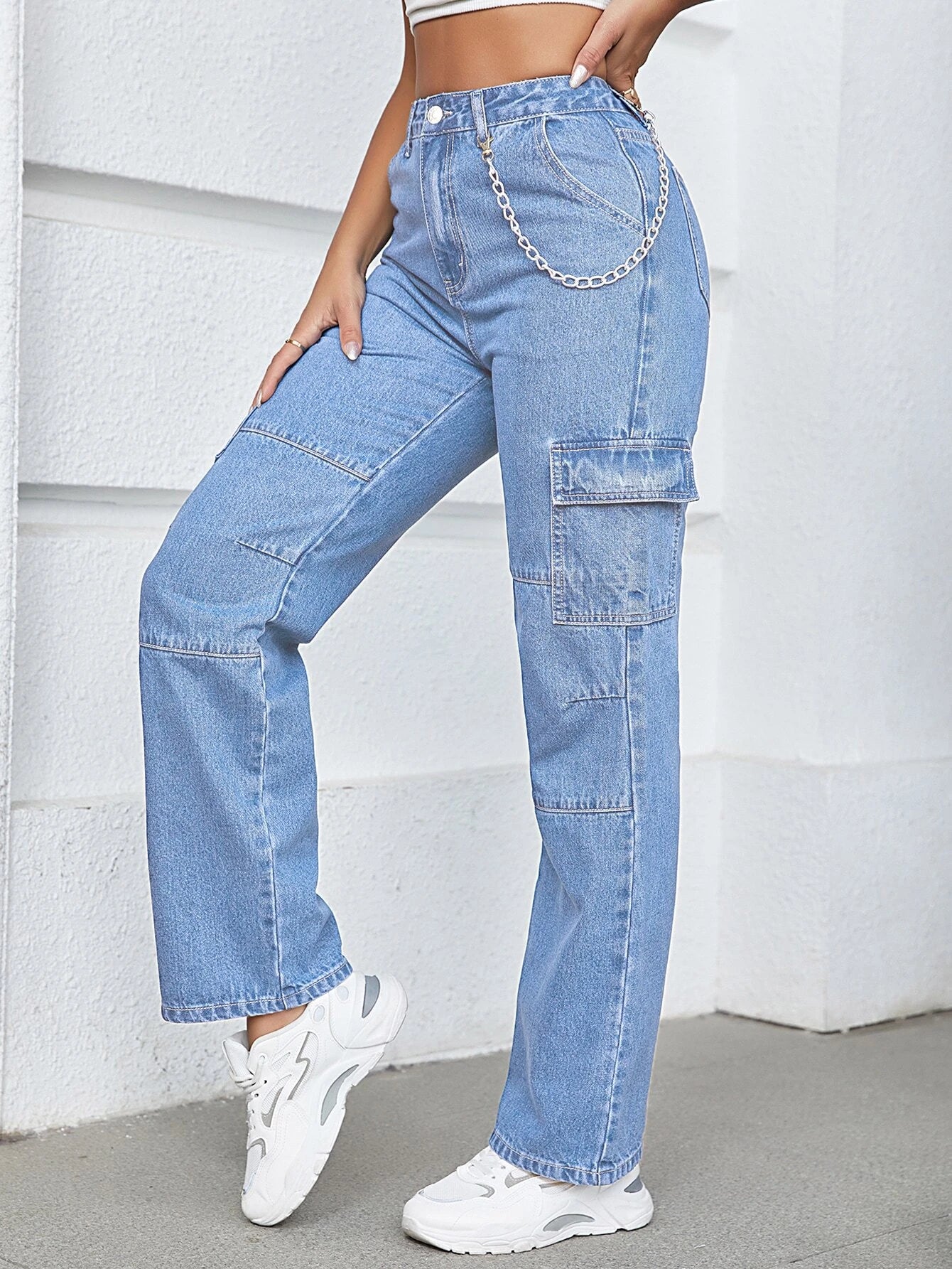 High-Waisted Denim Cargo Pant – back view detail