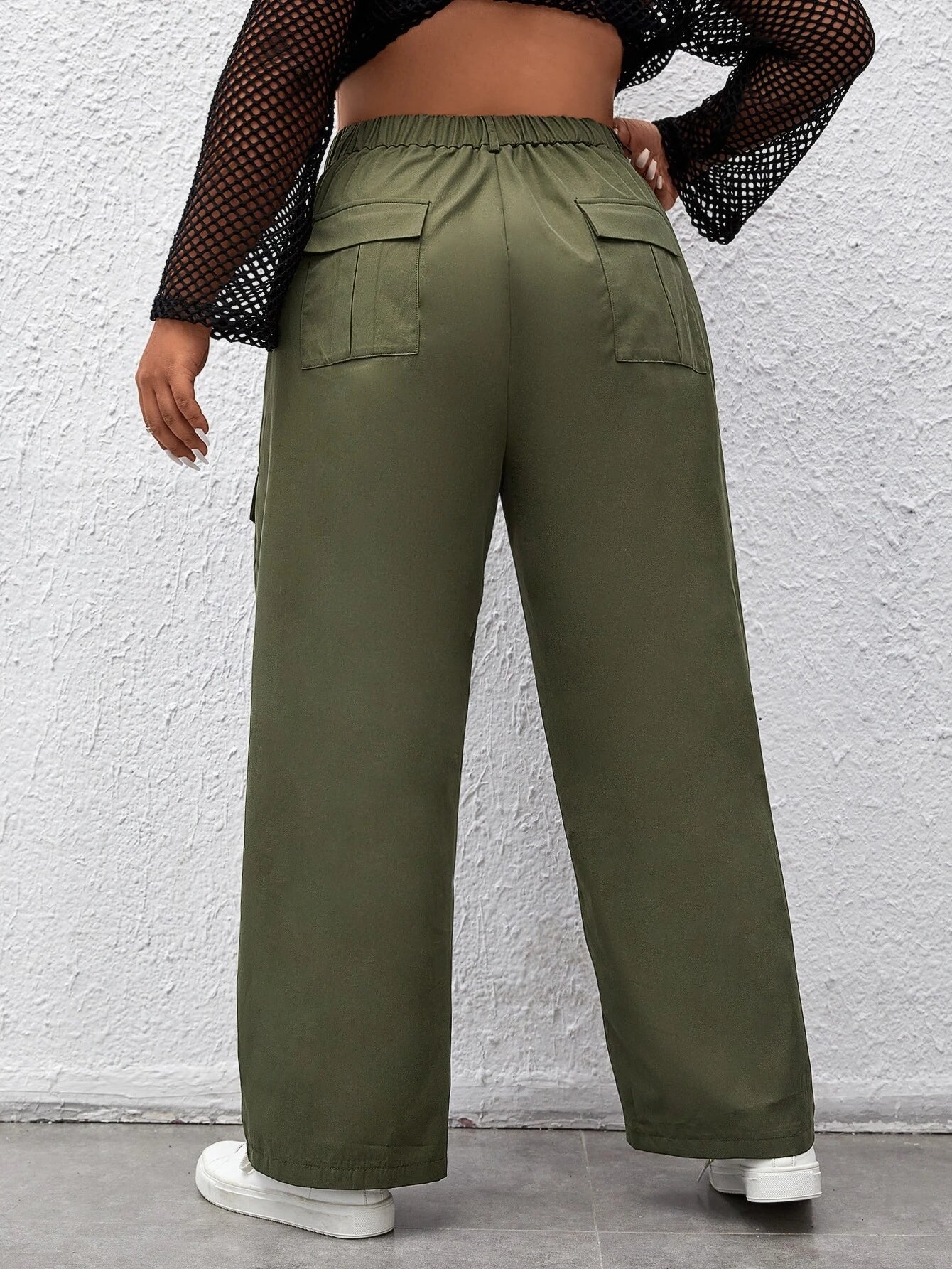 High Waist Flap Pocket Side Casual Cargo Pants – side profile view