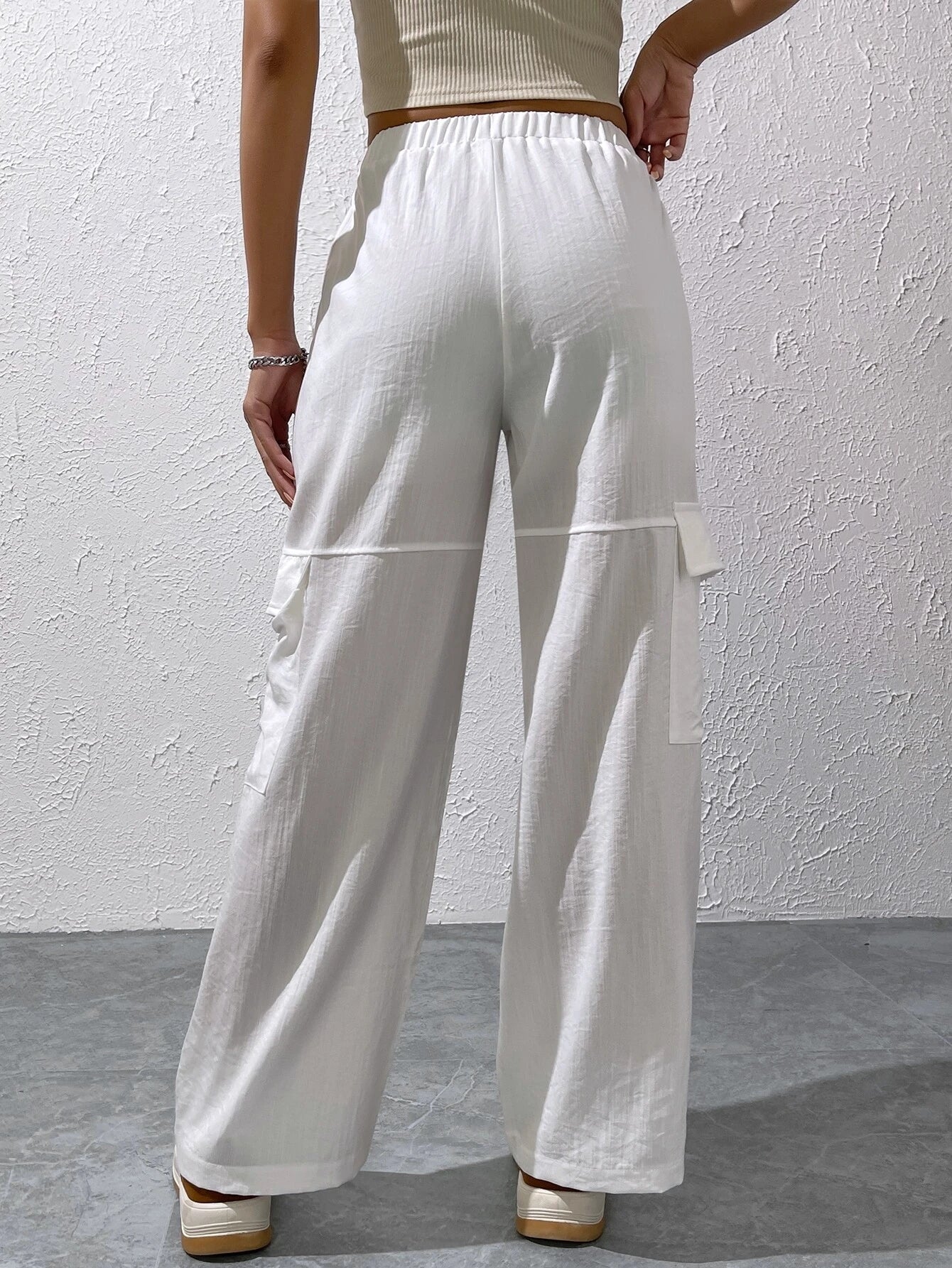 Casual Plain Flap Pocket Side Cargo Pants Style 2 – side profile view