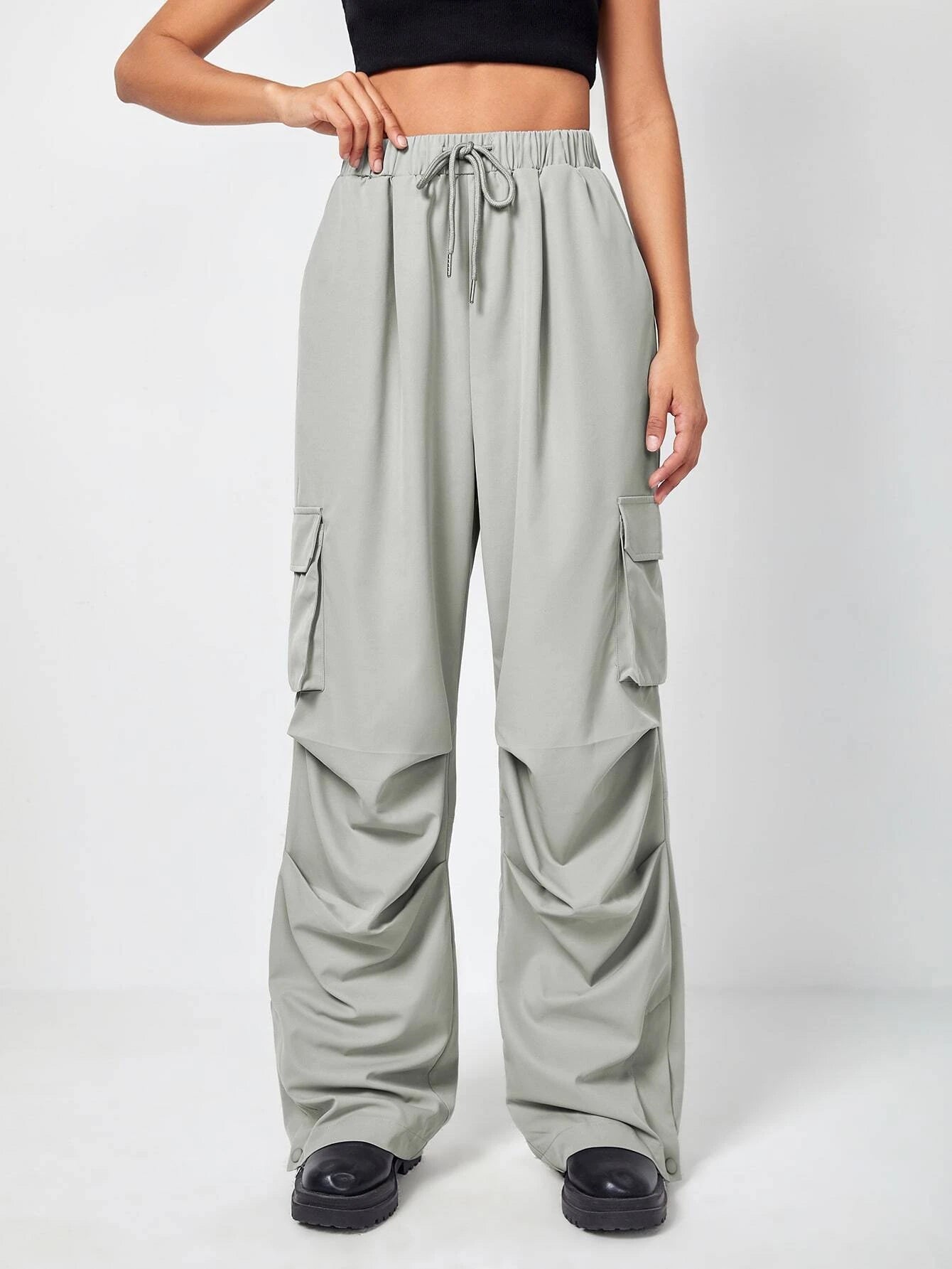 Flap Pocket Cargo Pants Drawstring