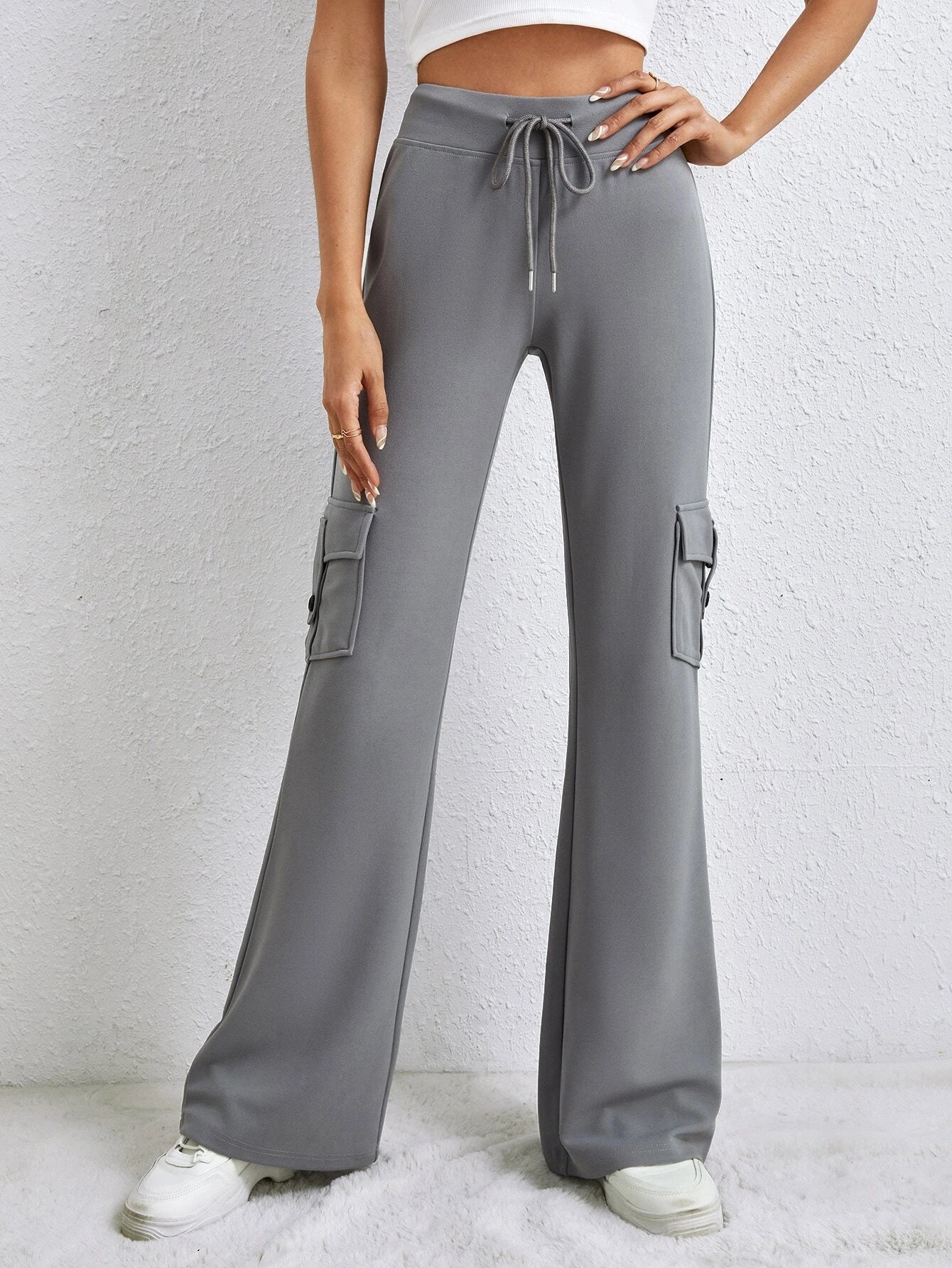 Tall Flap Pocket Side Drawstring Waist Cargo Pants – pocket detail close-up