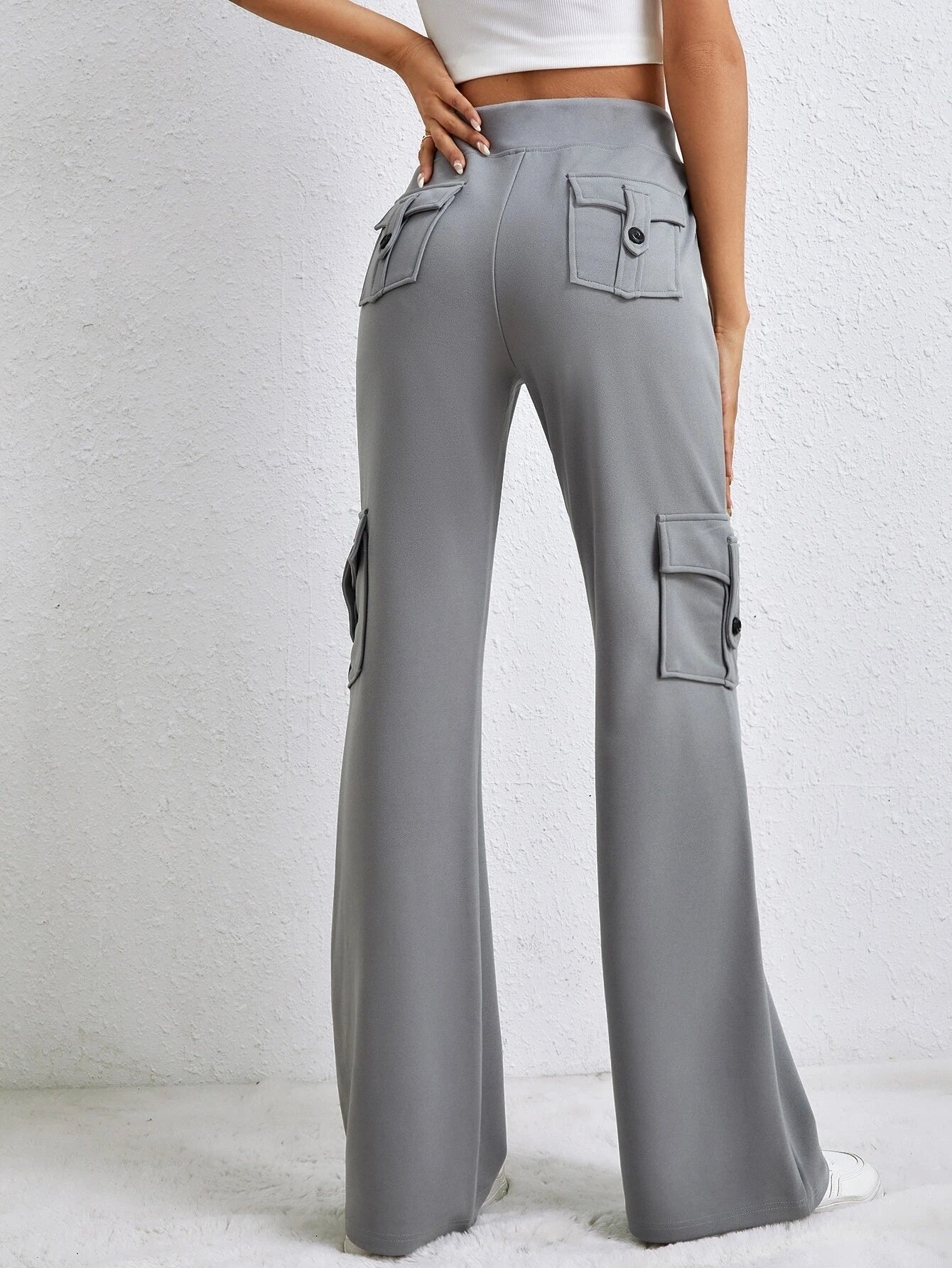 Tall Flap Pocket Side Drawstring Waist Cargo Pants – side profile view