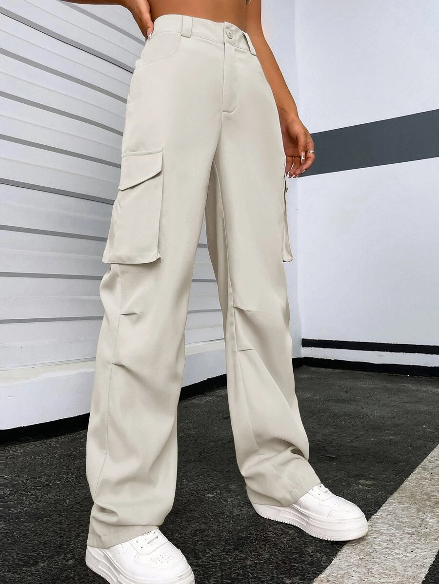 Solid Flap Pocket Side Cargo Pants – lifestyle view 21