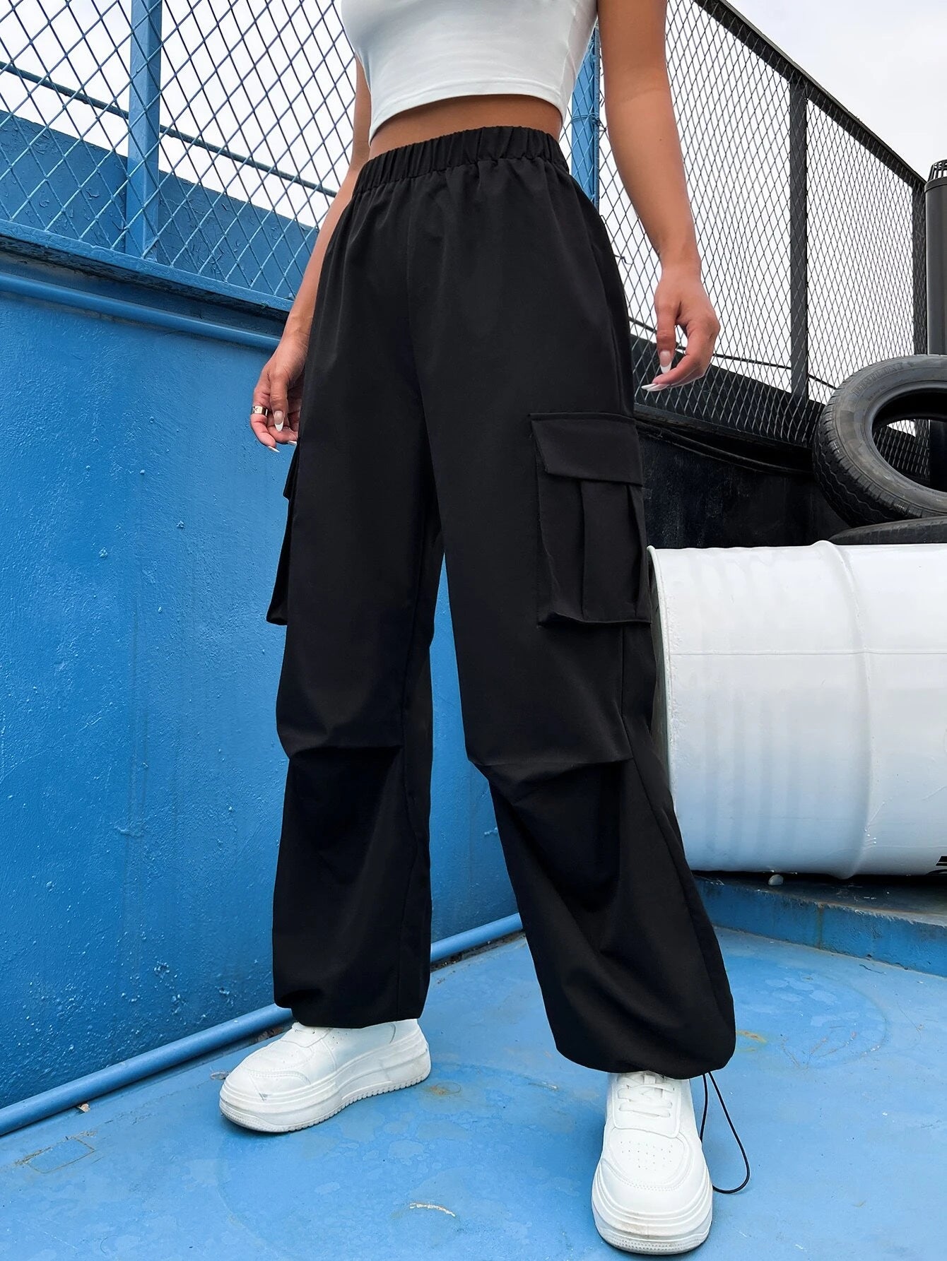 Casual Plain Cargo Pant – women's cargo pants front view