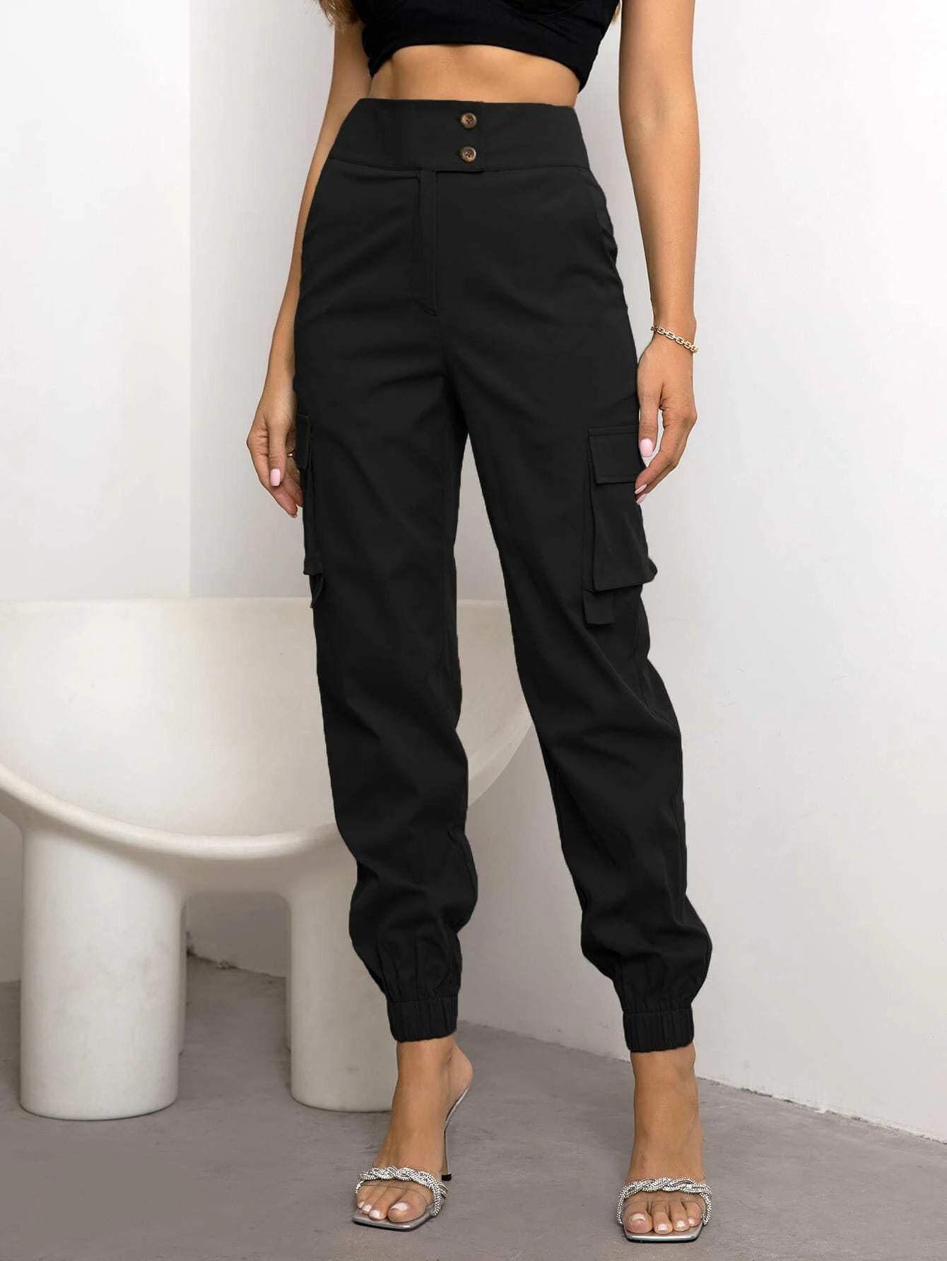 Flap Casual Side Pocket Cargo Pants – women's cargo pants front view