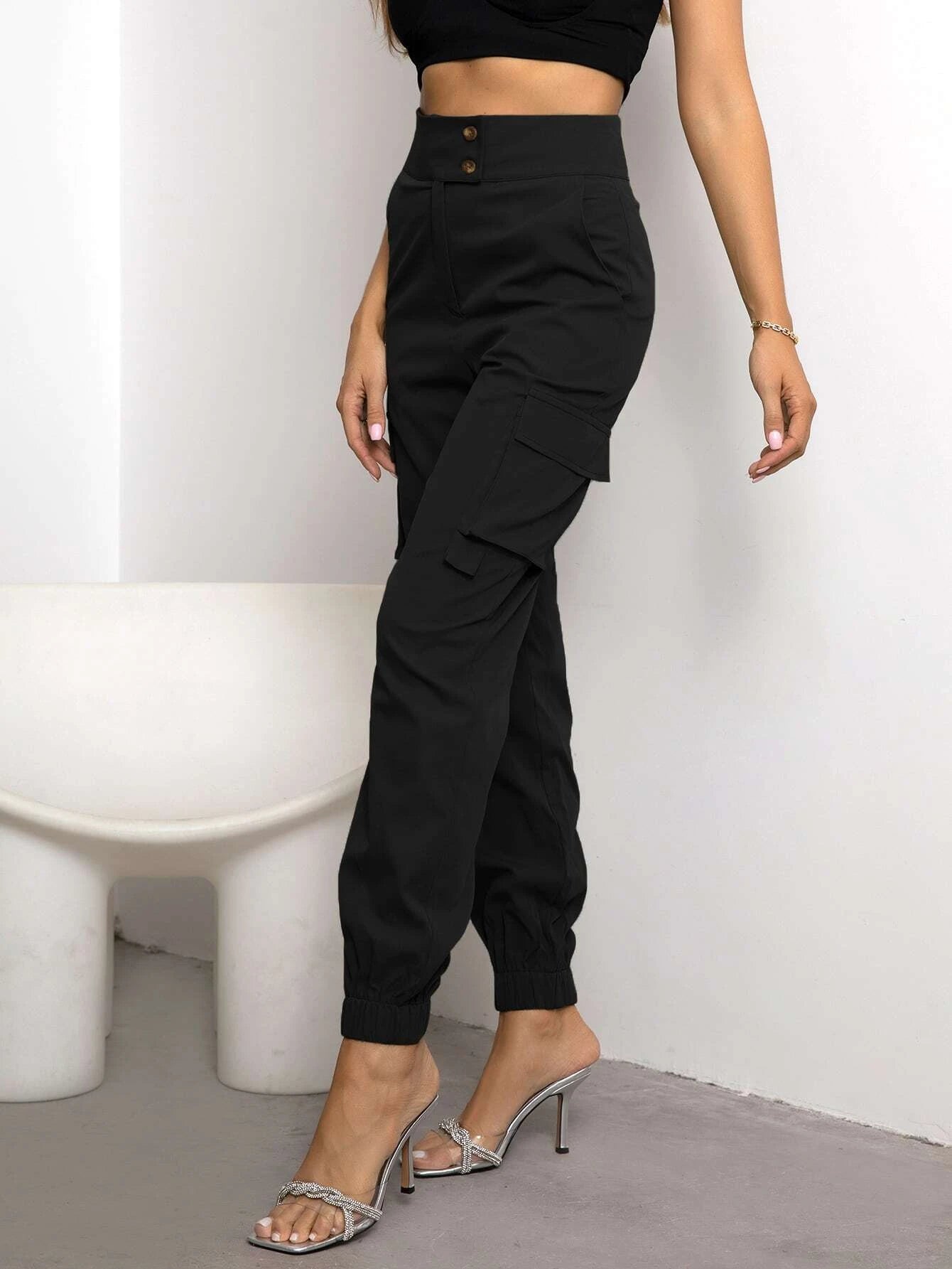 Flap Casual Side Pocket Cargo Pants – back view detail