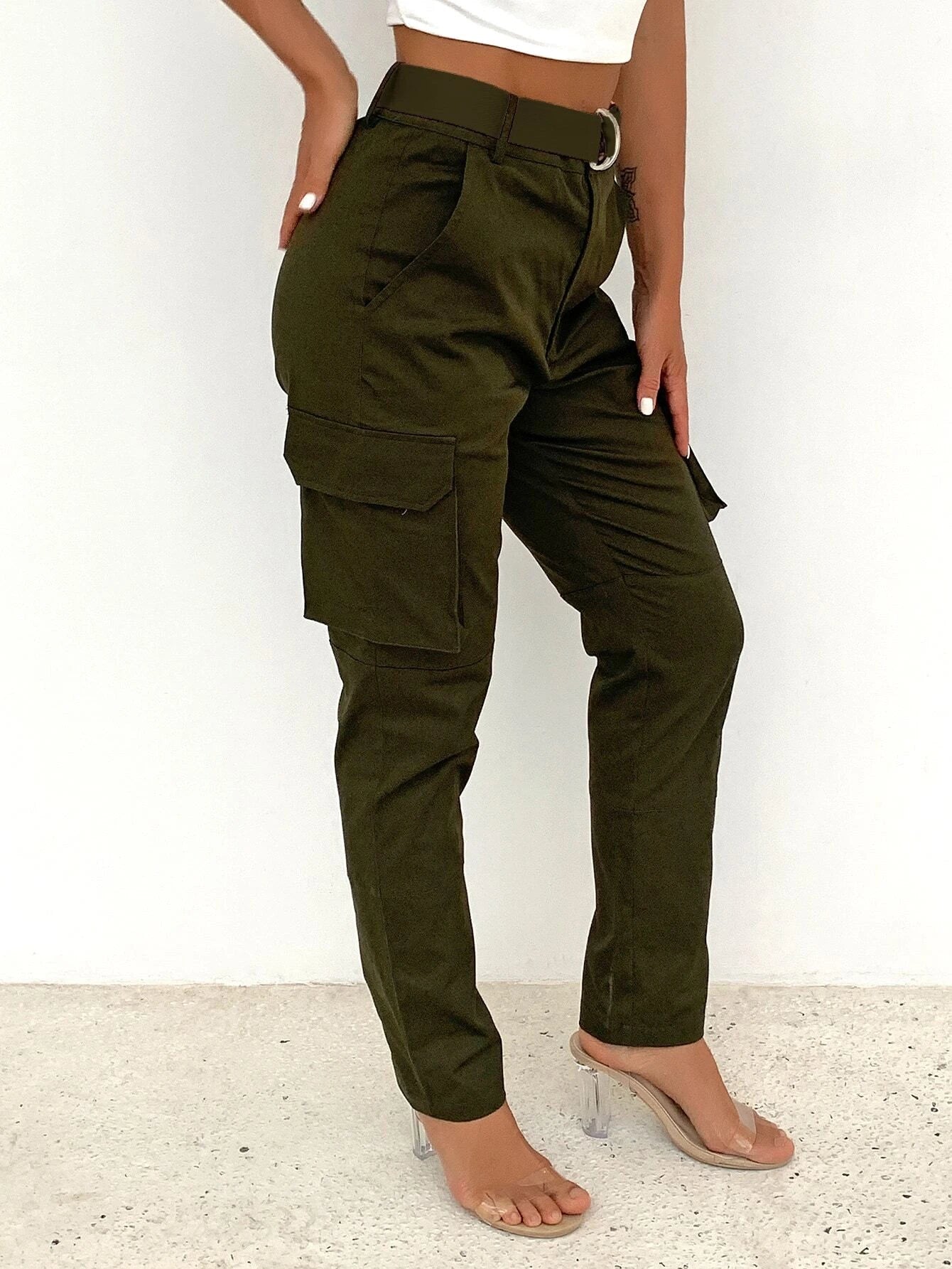 Flap Pocket Belted Cargo Pants – back view detail