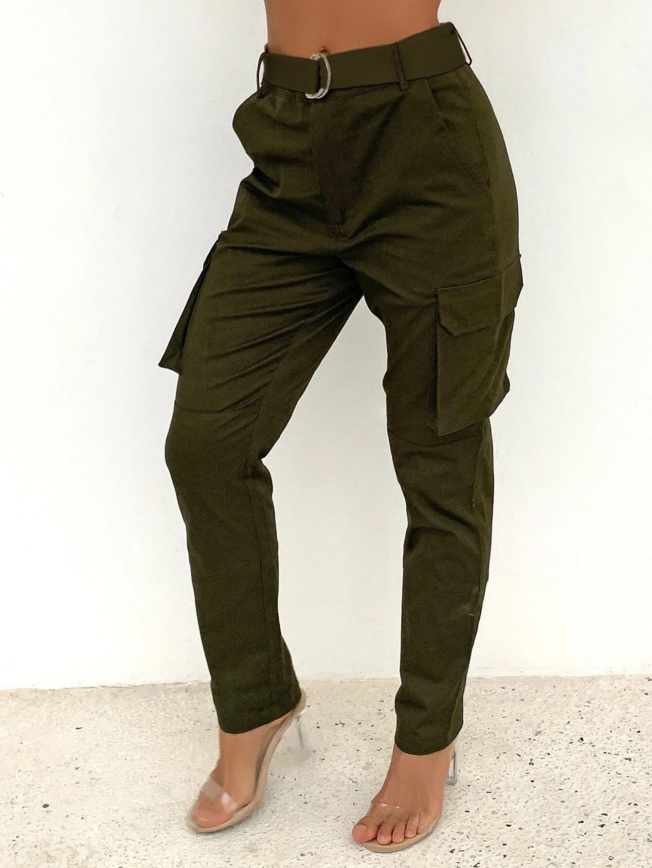 Flap Pocket Belted Cargo Pants – pocket detail close-up