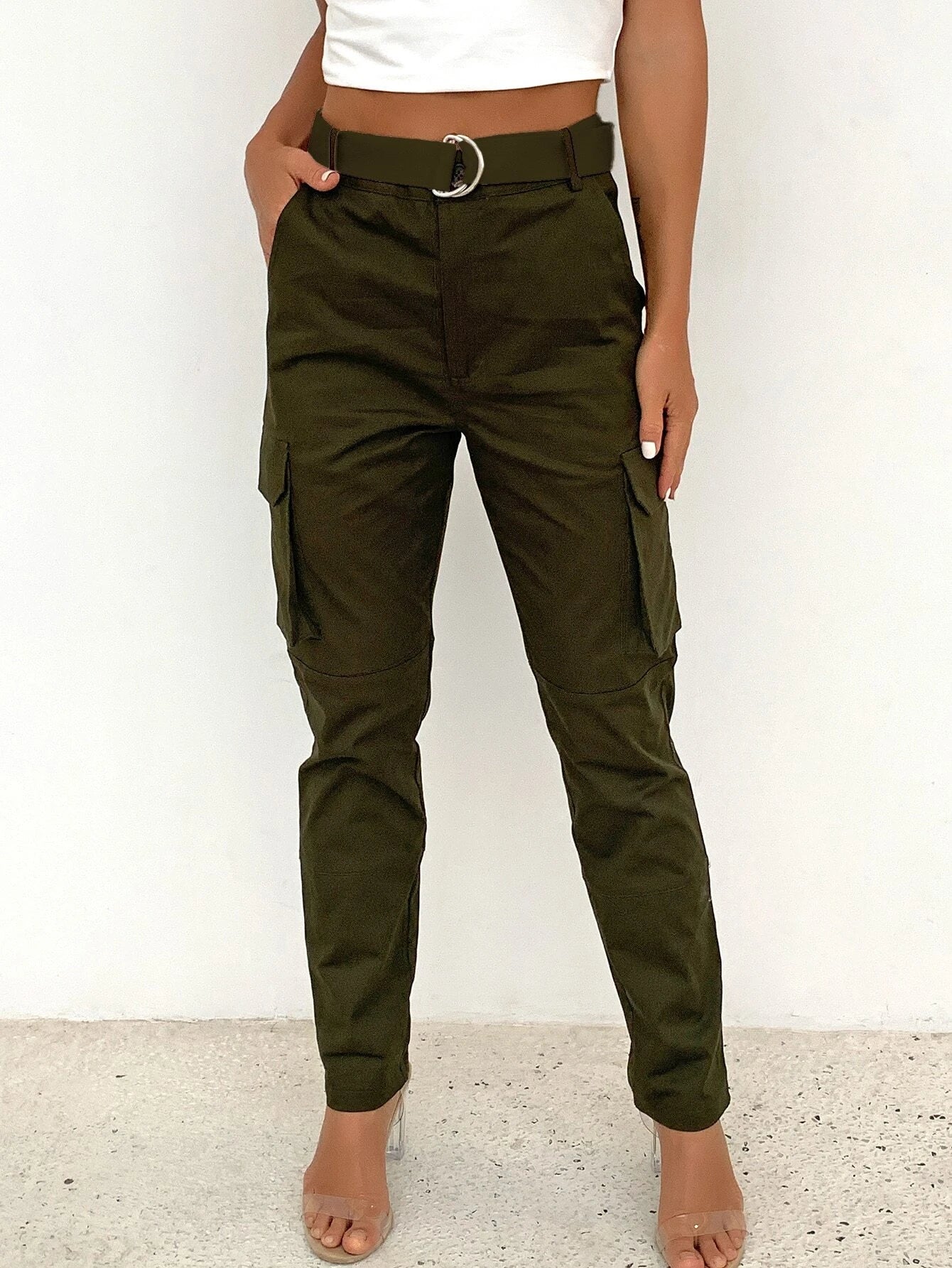 Flap Pocket Belted Cargo Pants – waistband detail
