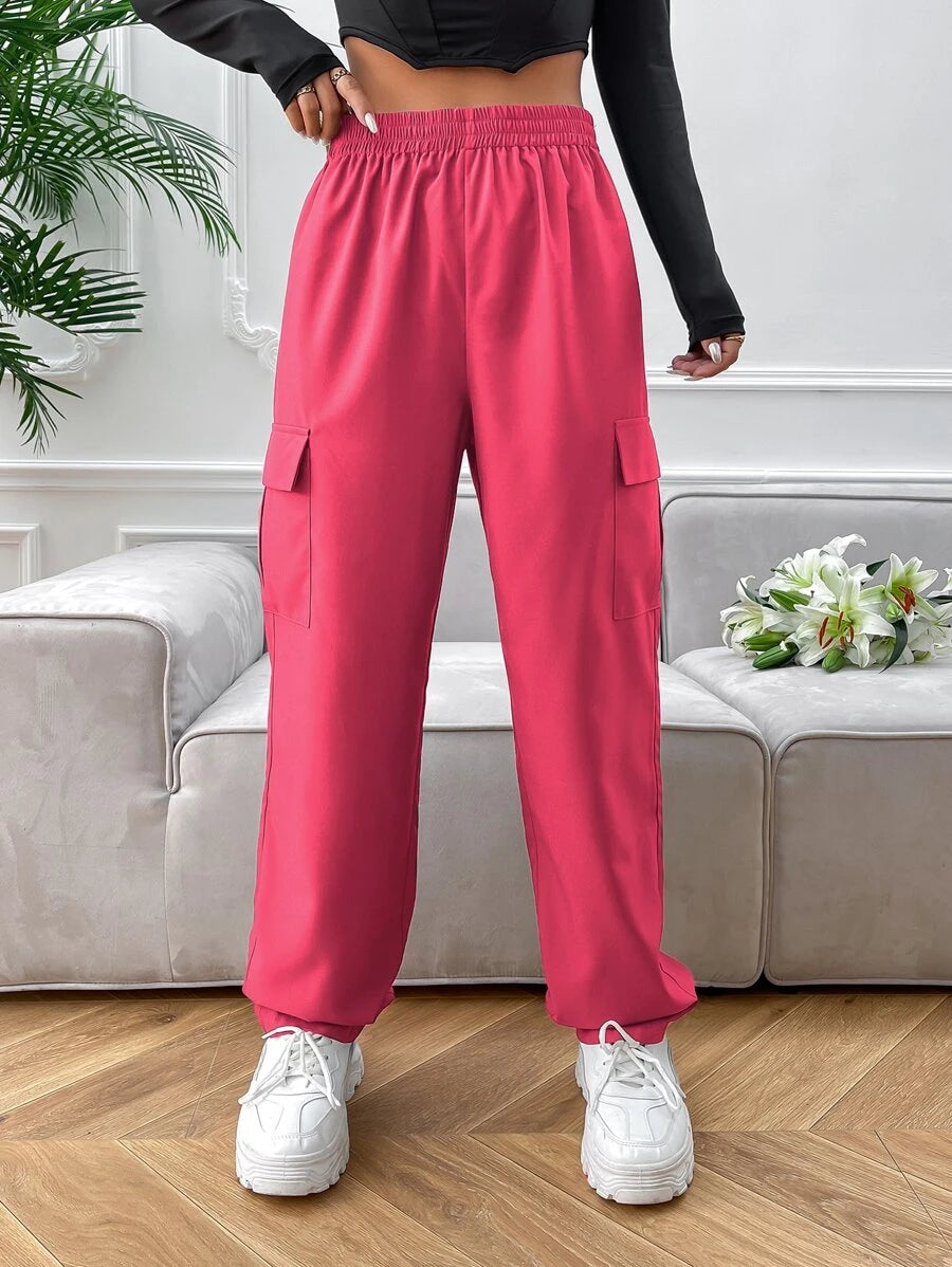 High Waist Side Pocket Flap Cargo Pants – waistband detail