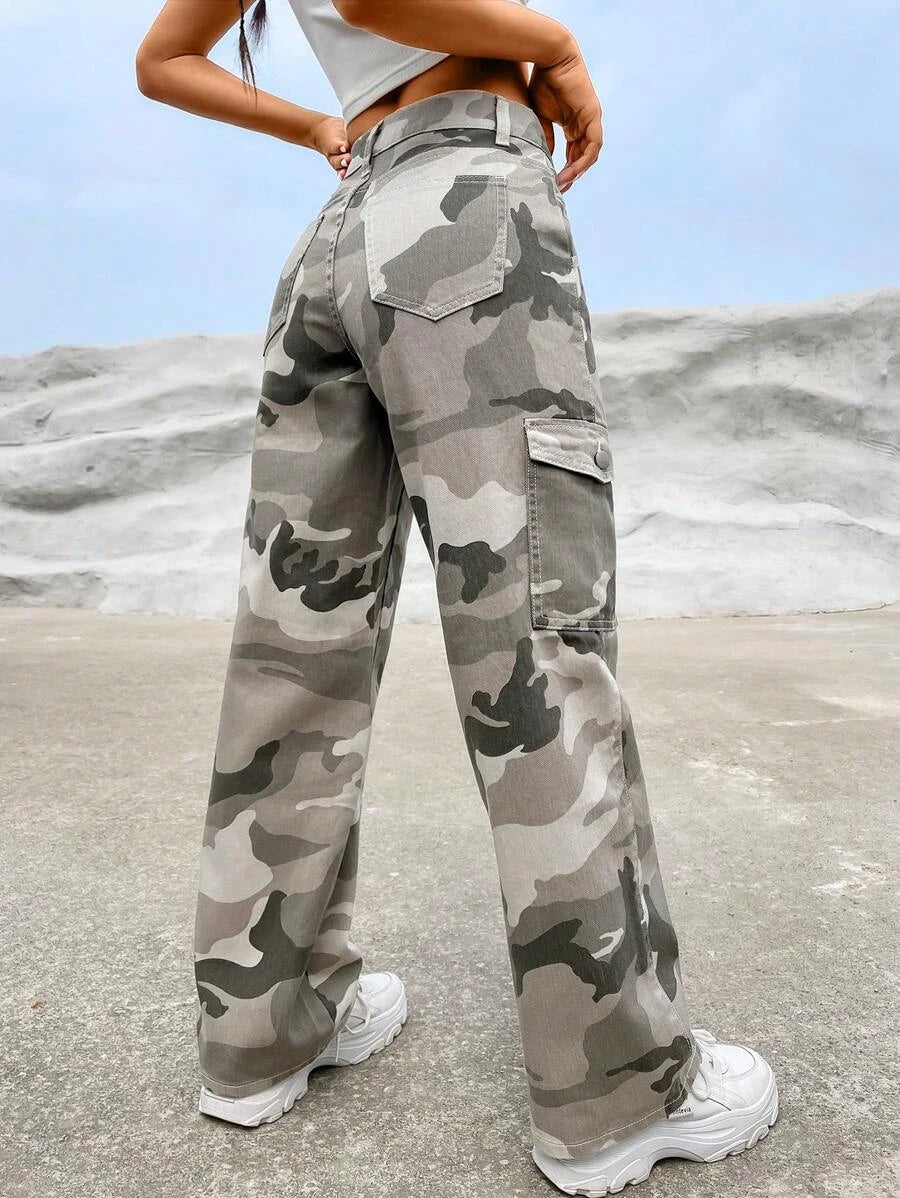 Camo Print Pocket Easy Wear Cargo Jeans – lifestyle view 14