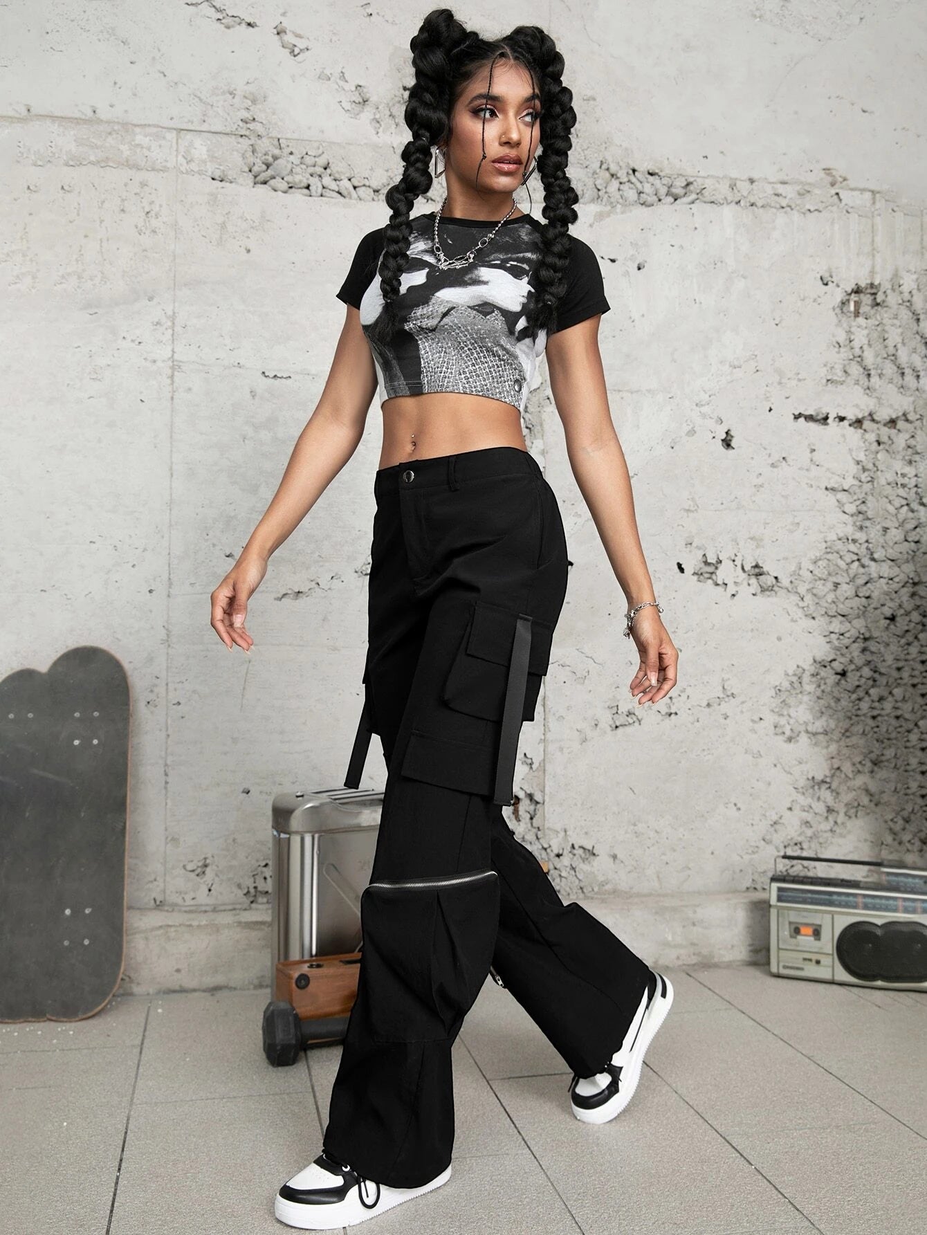 Flap Pocketed Solid Colored Cargo Pants – side profile view