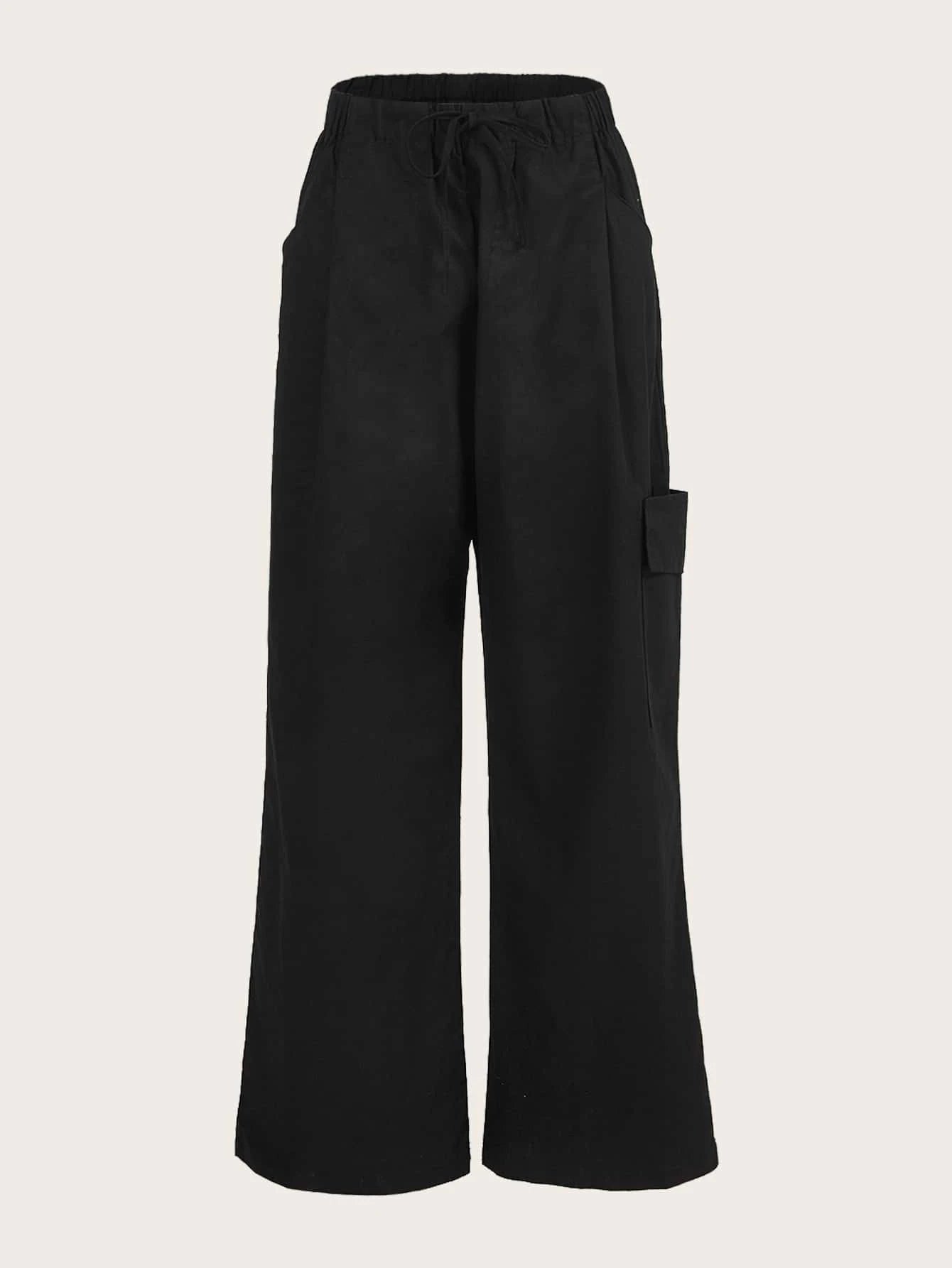 Solid Color Drawstring Waist Cargo Pants – women's cargo pants front view