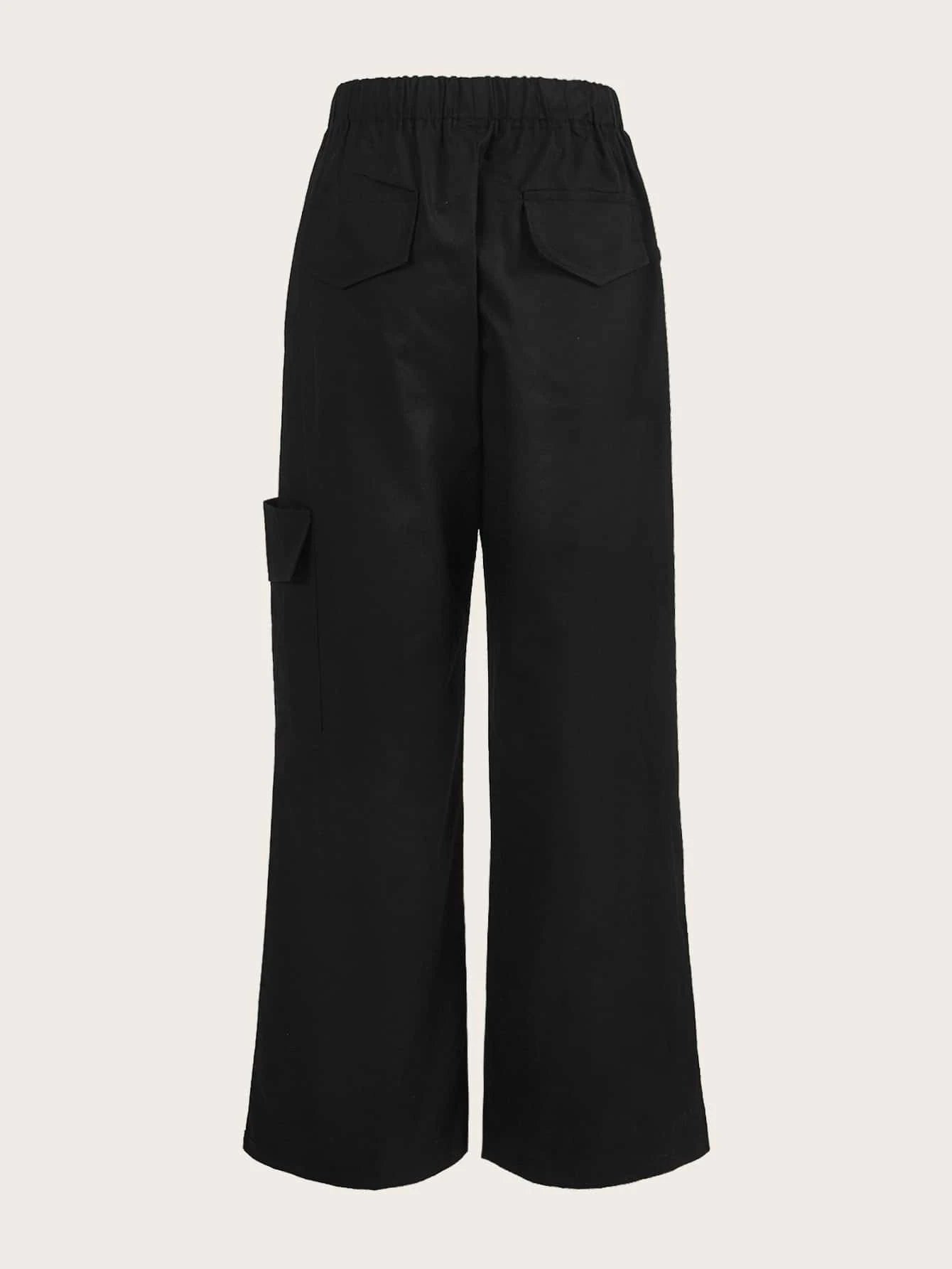 Solid Color Drawstring Waist Cargo Pants – side profile view