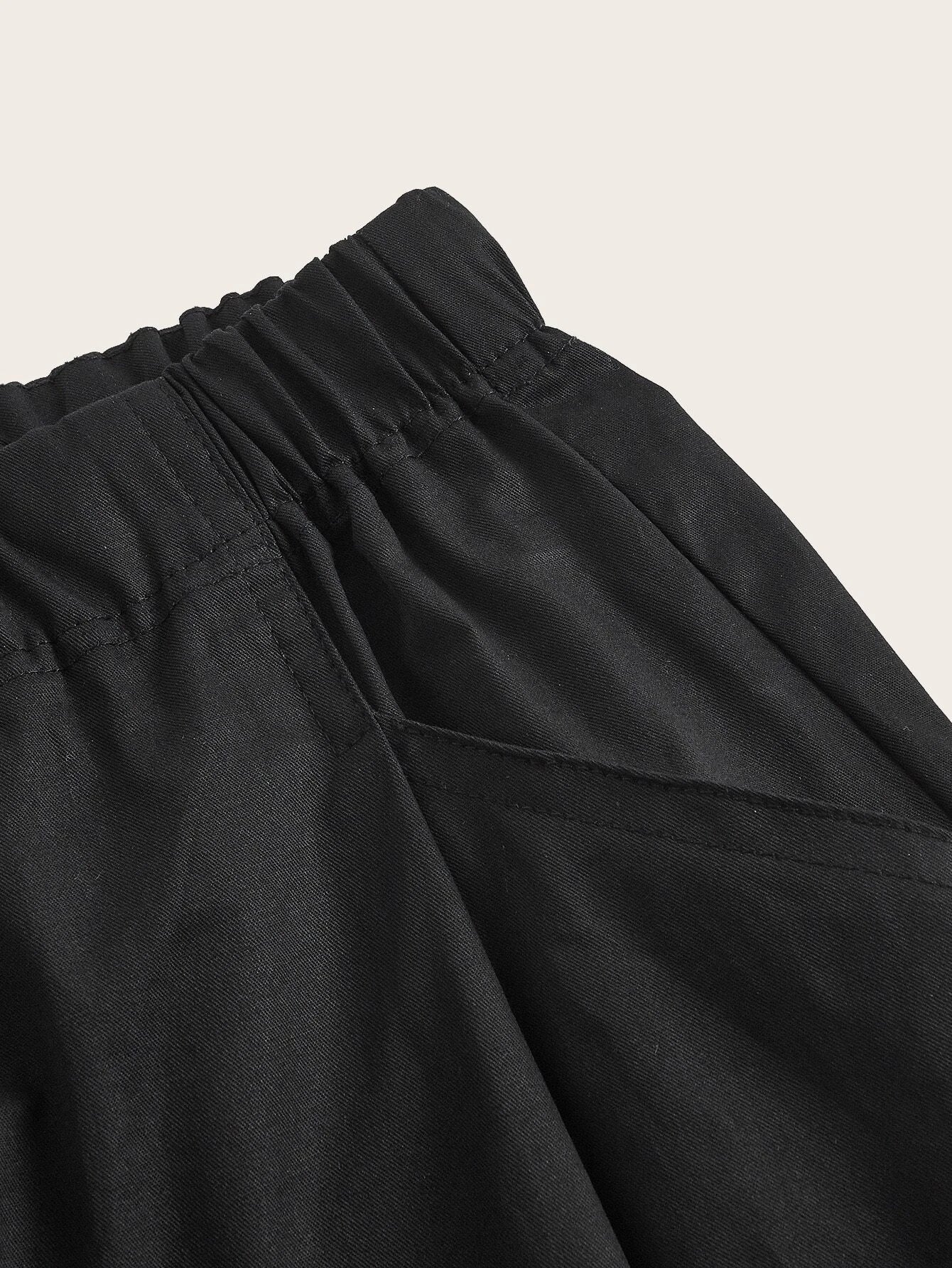 Solid Color Drawstring Waist Cargo Pants – back view detail