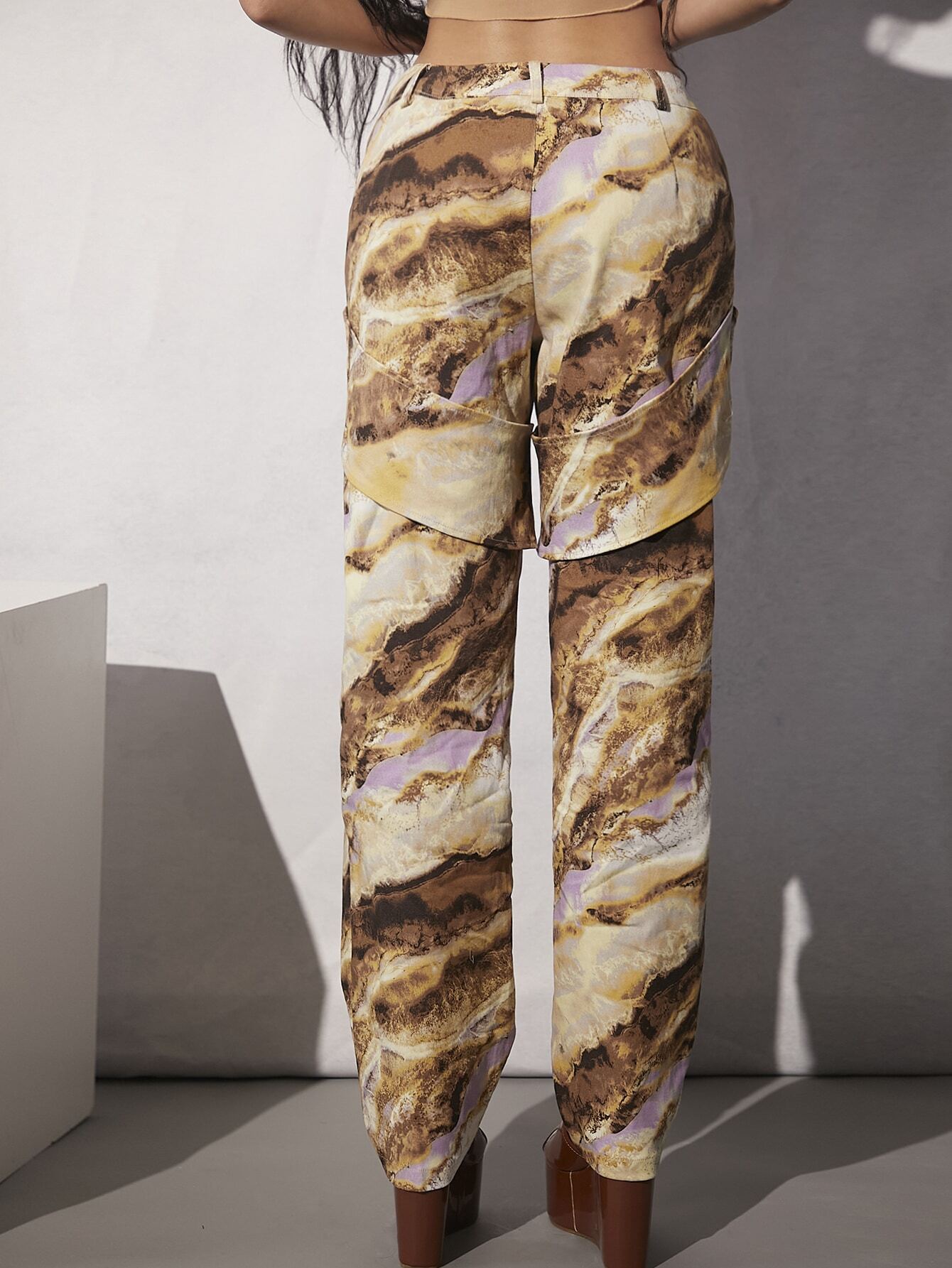 Marble Print Straight Leg Pants – full length outfit view