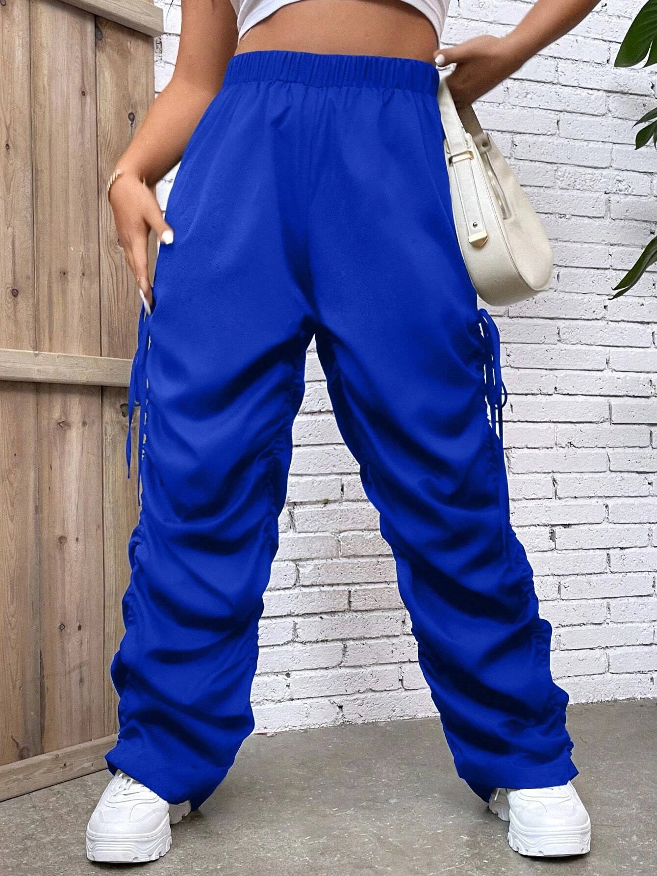Drawstring Side Stacked Pant – fabric detail close-up