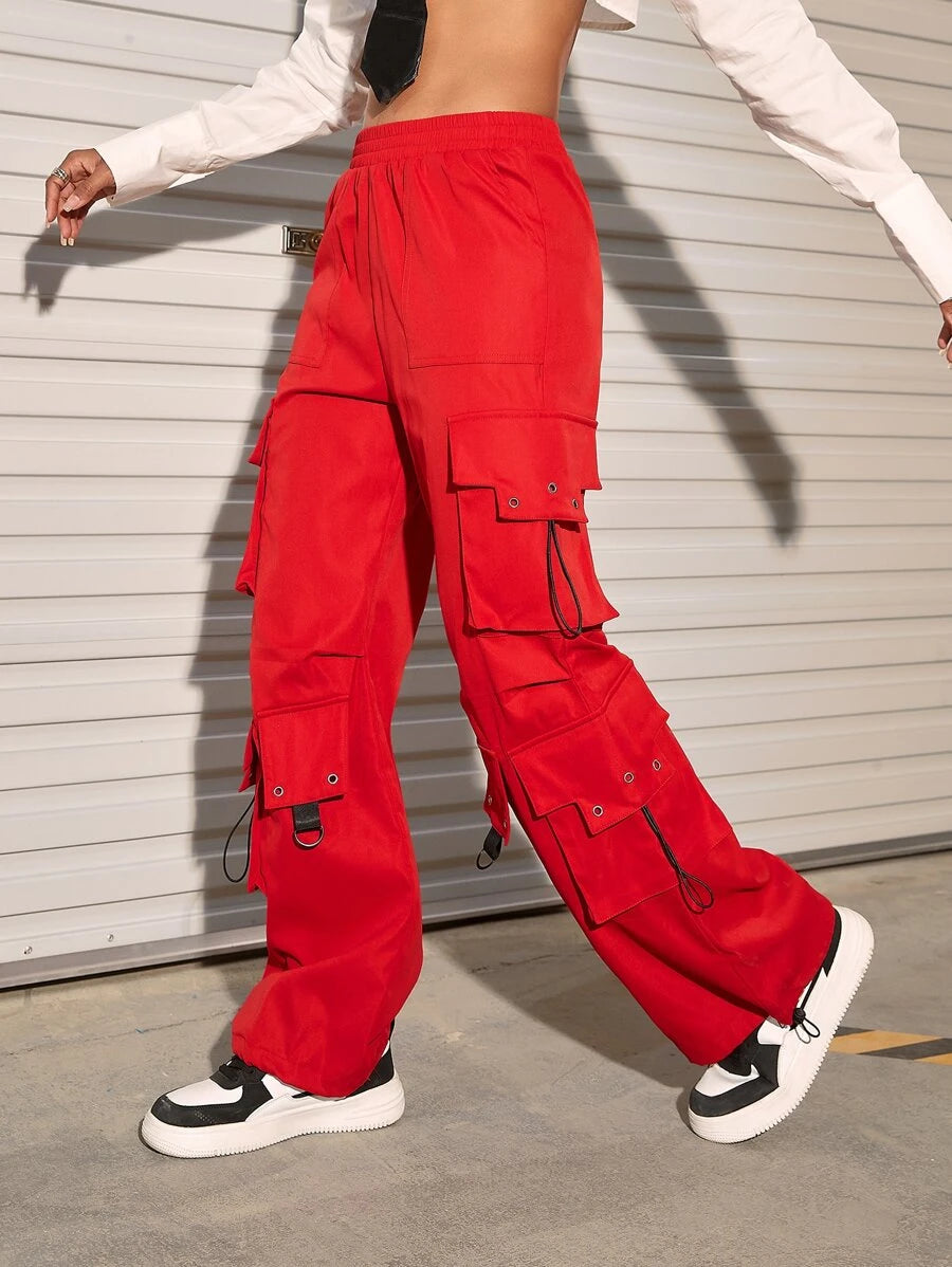 Flap Pocket Drawstring Hem Cargo Parachute Pants – lifestyle view 15