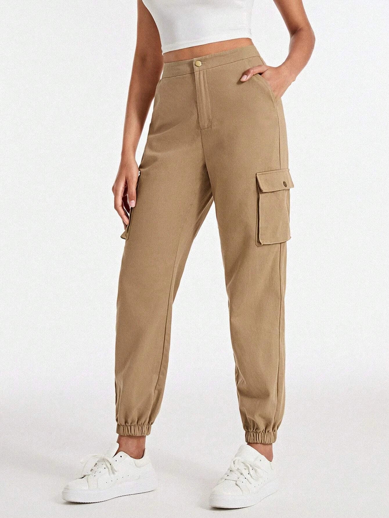 Casual Plain Flap Side Pocket Cargo Pants – back view detail