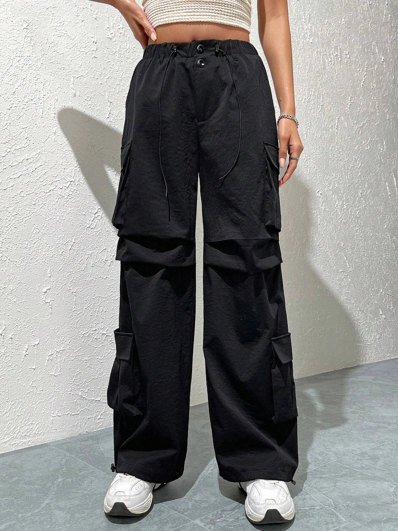 Flap Drawstring Pocket Side Cargo Pant – pocket detail close-up