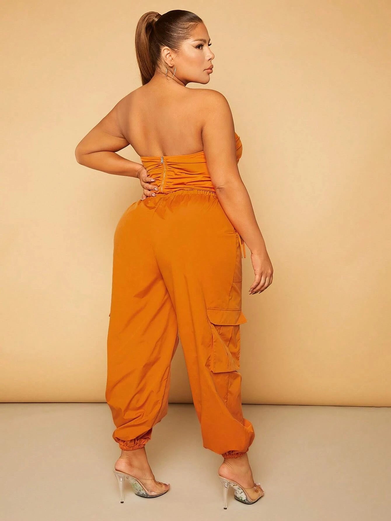Plus Size Drawstring Waist Cargo Pants – full length outfit view
