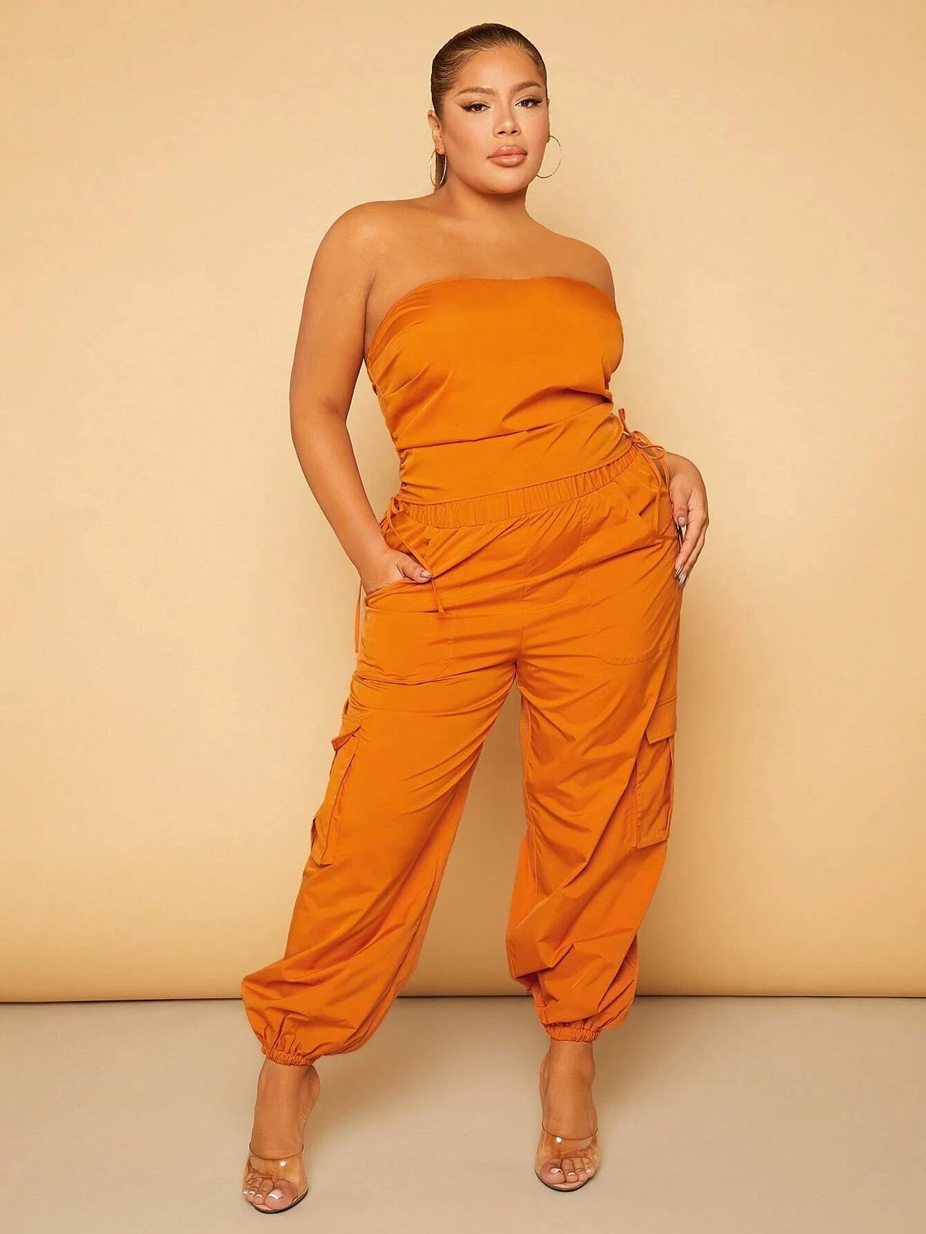 Plus Size Drawstring Waist Cargo Pants – waistband detail