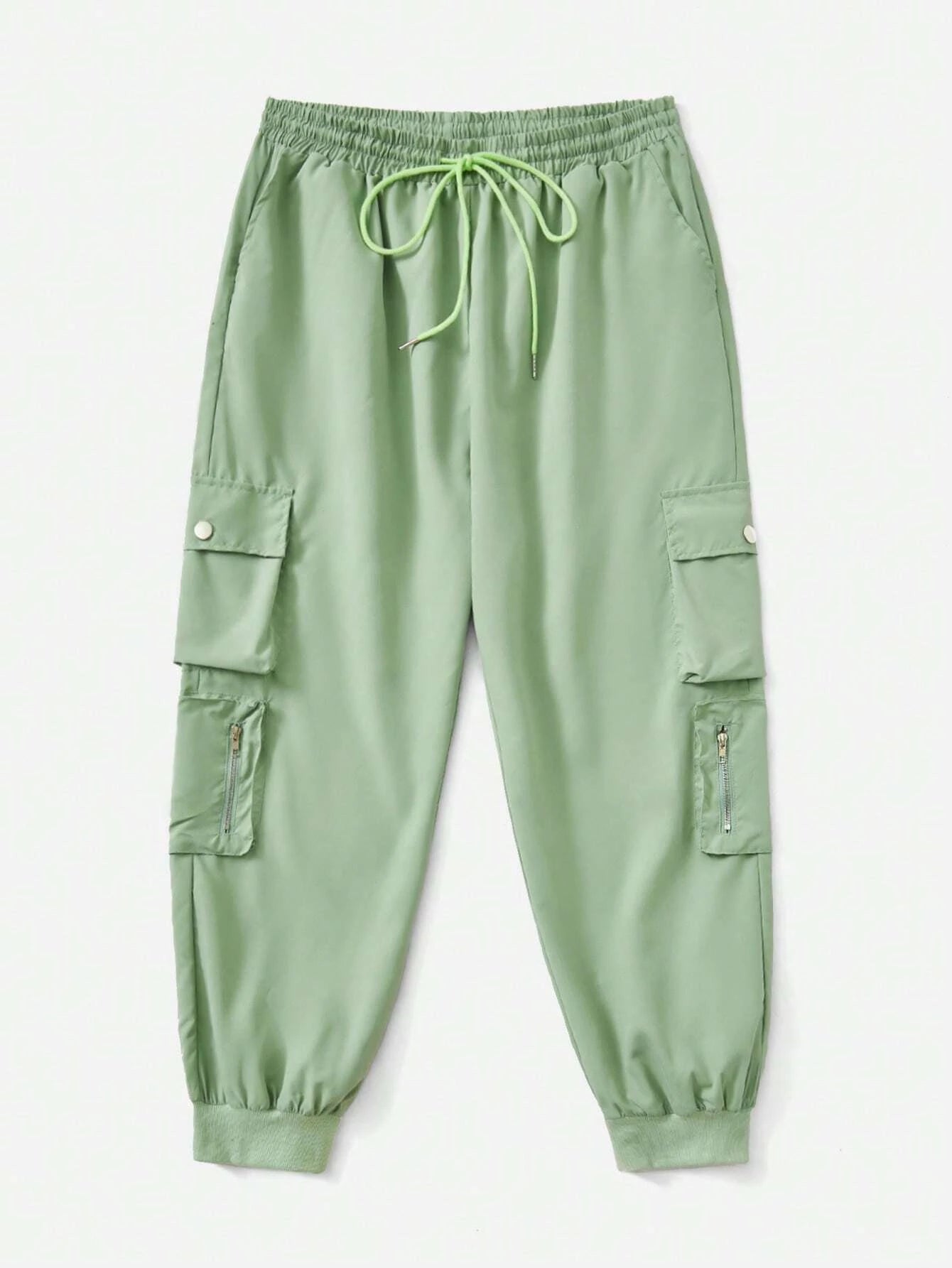 Flap Pocket Drawstring Cargo Pants in Green – lifestyle view 19