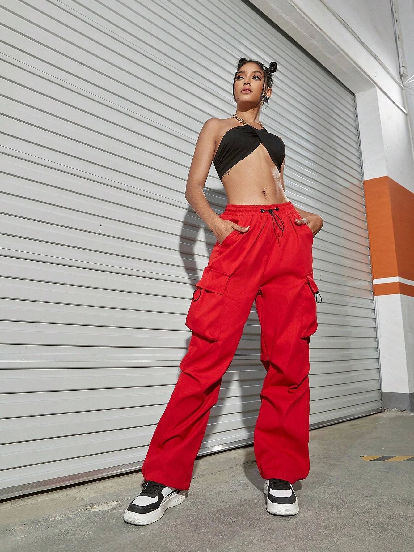 Drawstring Flap Pocket Parachute Cargo Pant – lifestyle view 15