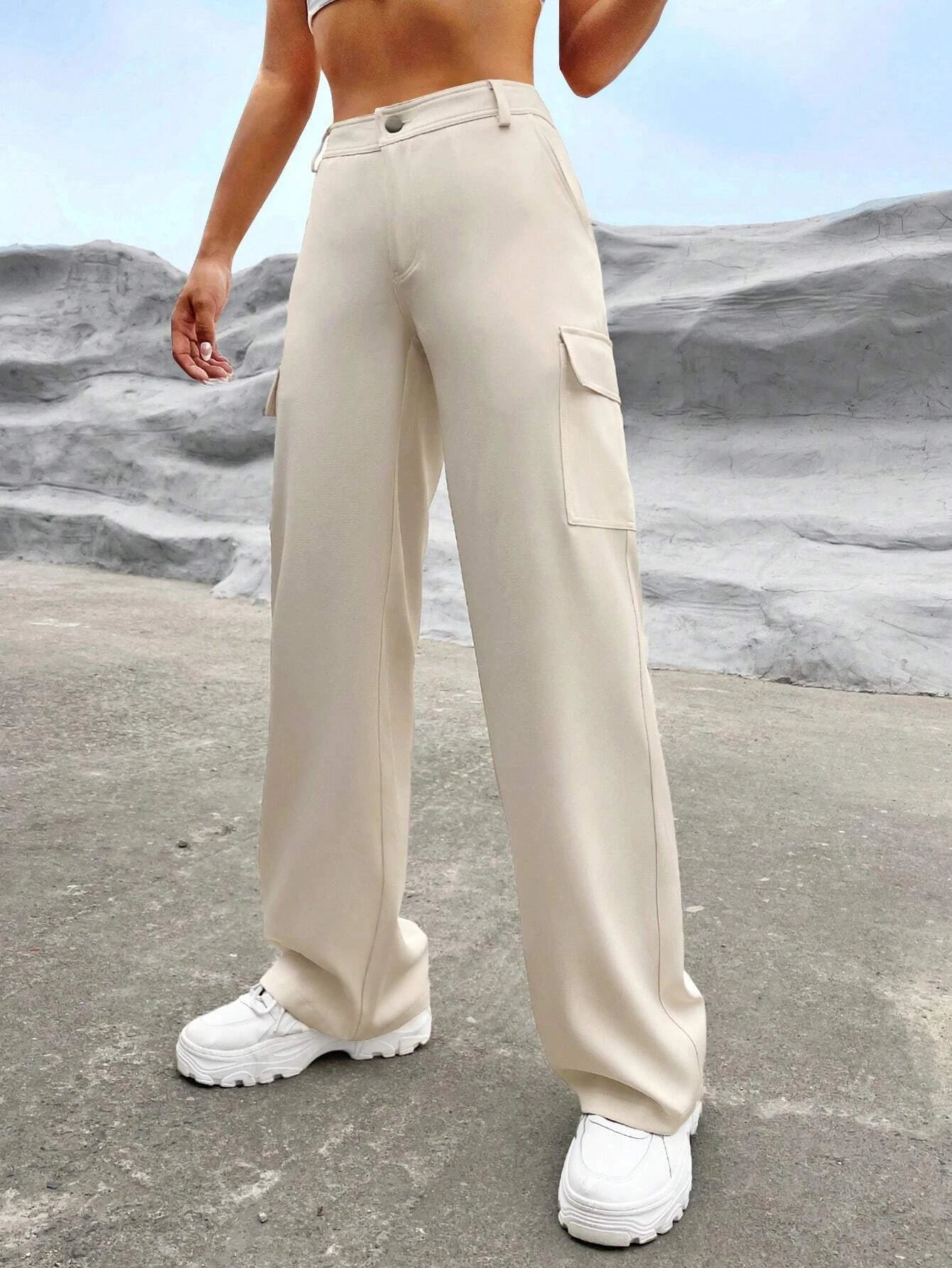 Extra Long Flap Pocket Cargo Pants – side profile view