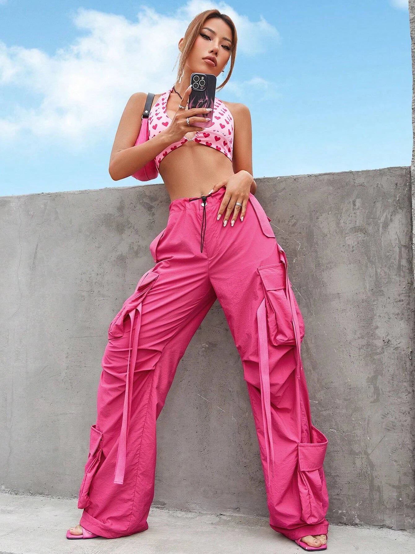 Flap Pocket Side Cargo Pants in Black #s-24 – lifestyle view 13