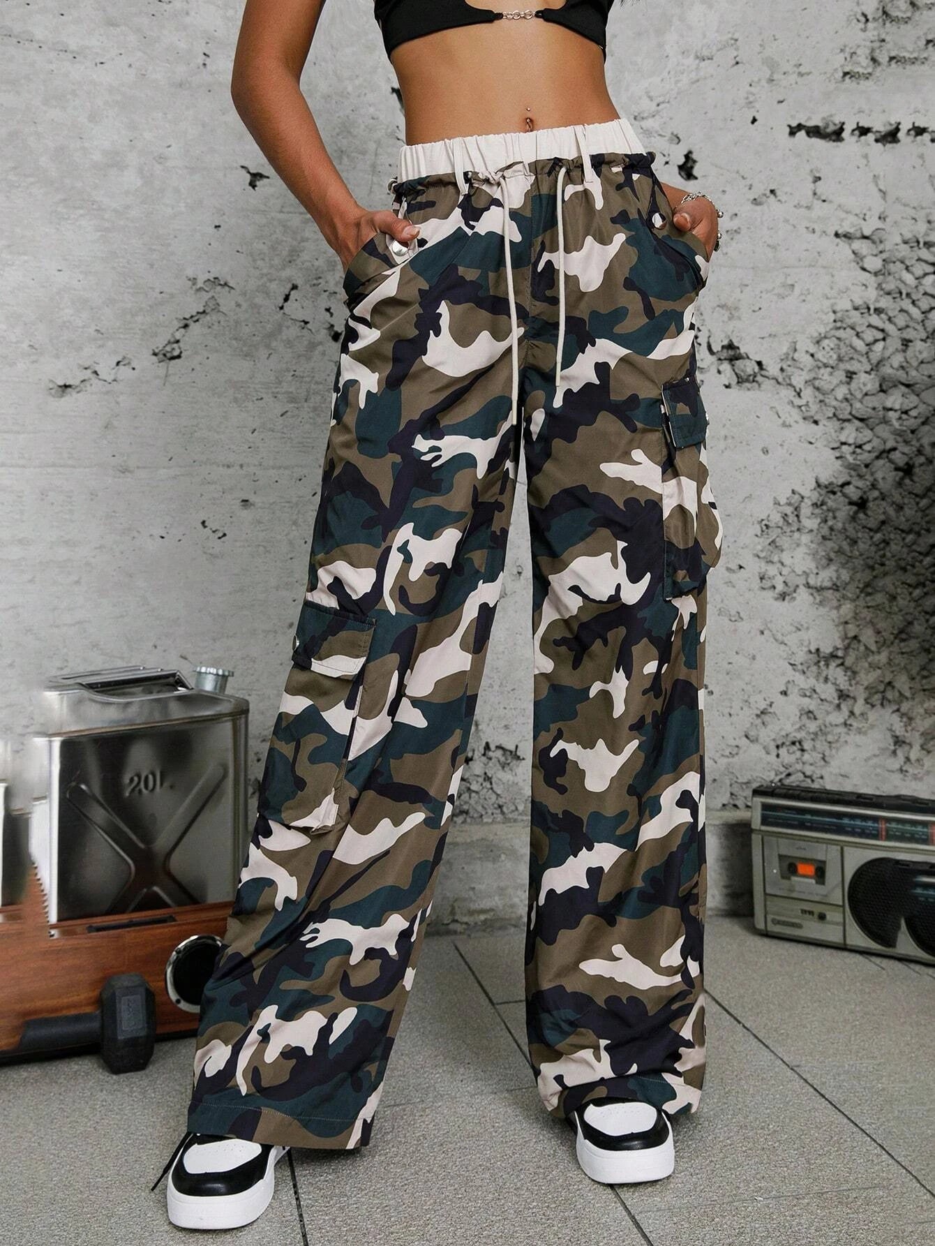 Drawstring Pocket Cargo Pants – side profile view