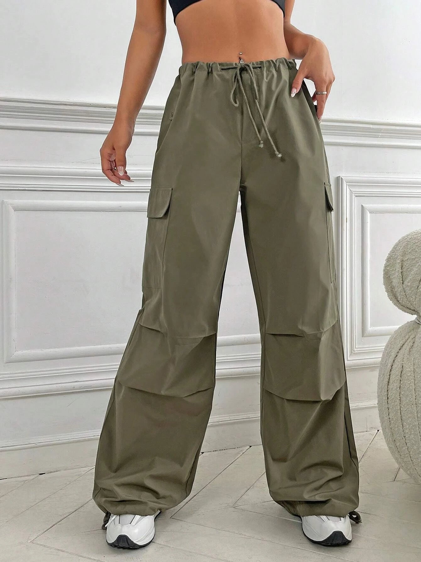 Flap Pocket Side Drawstring Waist Cargo PantsFlap Pocket Side Drawstring Waist Cargo Pants - Image 13